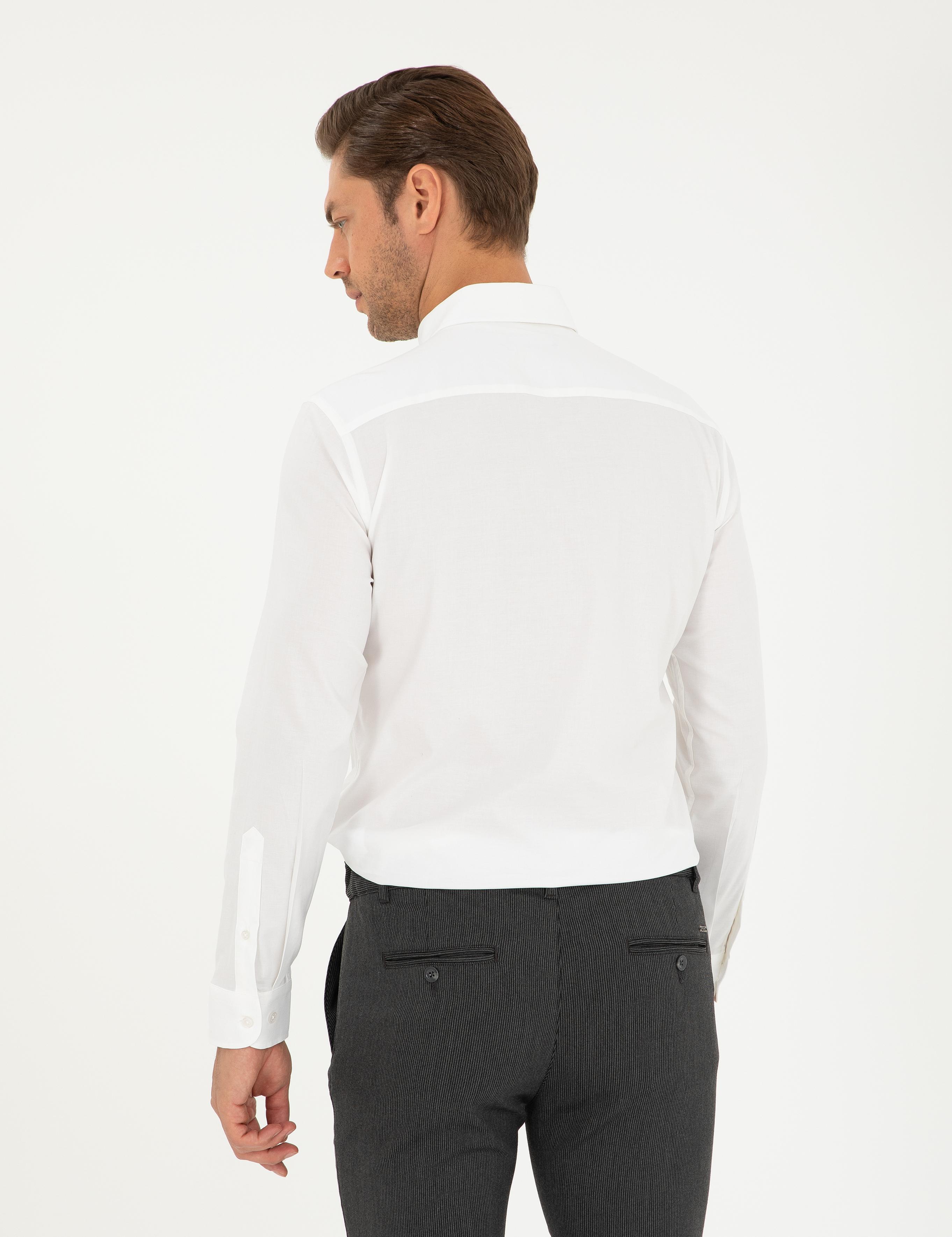 Beyaz Slim Fit Uzun Kollu Gömlek
