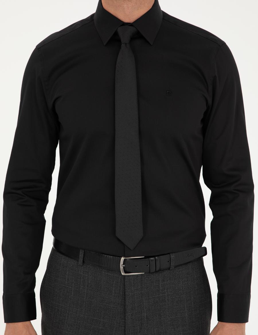 Siyah Slim Fit Uzun Kollu Basic Gömlek_5