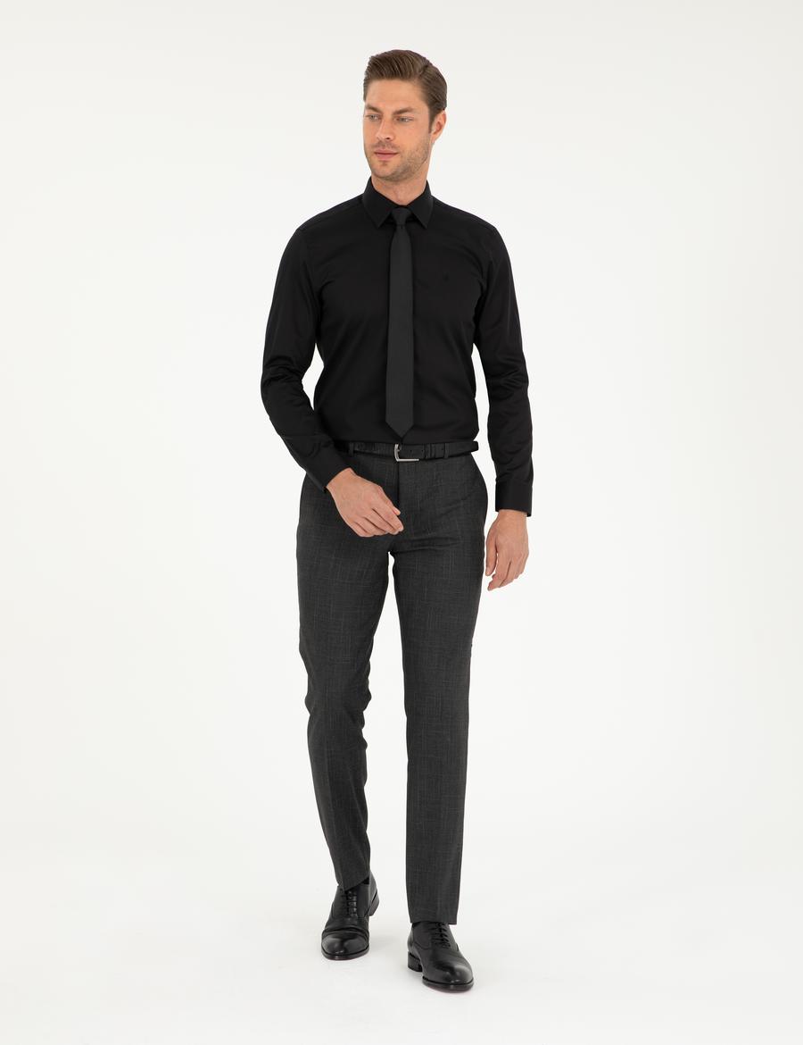 Siyah Slim Fit Uzun Kollu Basic Gömlek_3
