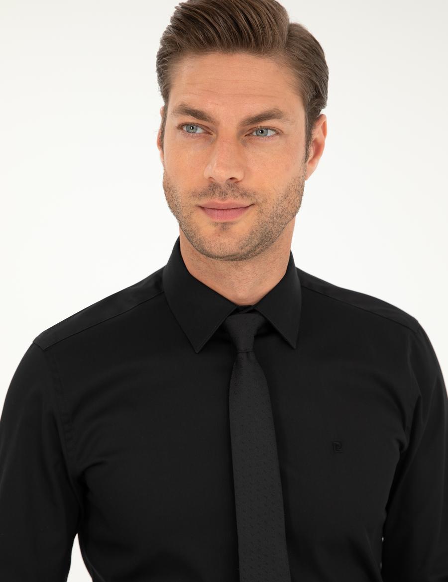 Siyah Slim Fit Uzun Kollu Basic Gömlek_1