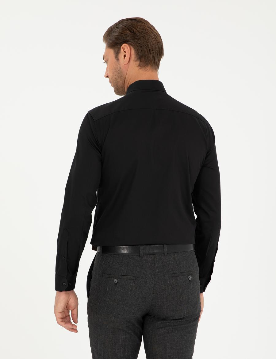 Siyah Slim Fit Uzun Kollu Basic Gömlek_4