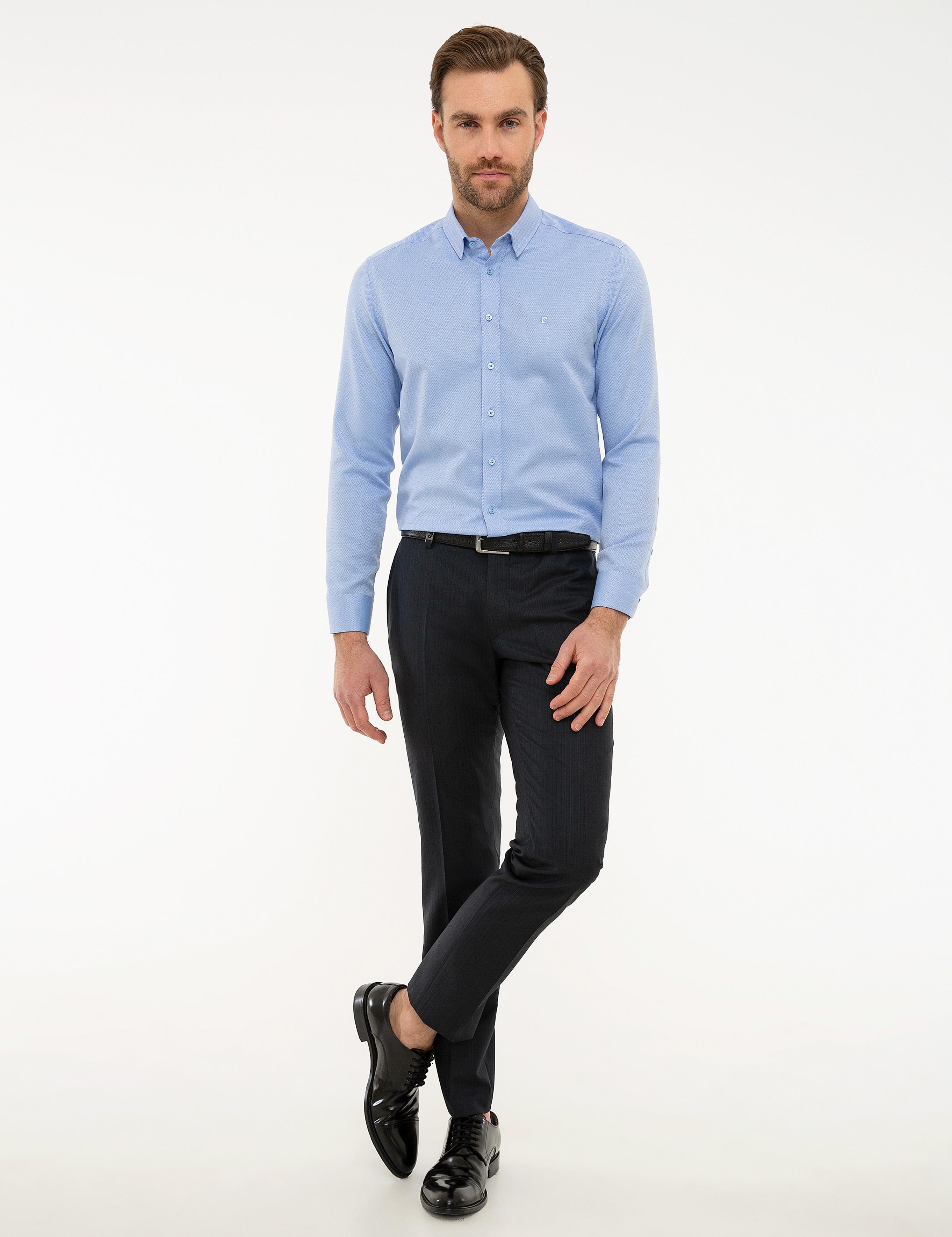 Mavi Slim Fit Armürlü Gömlek