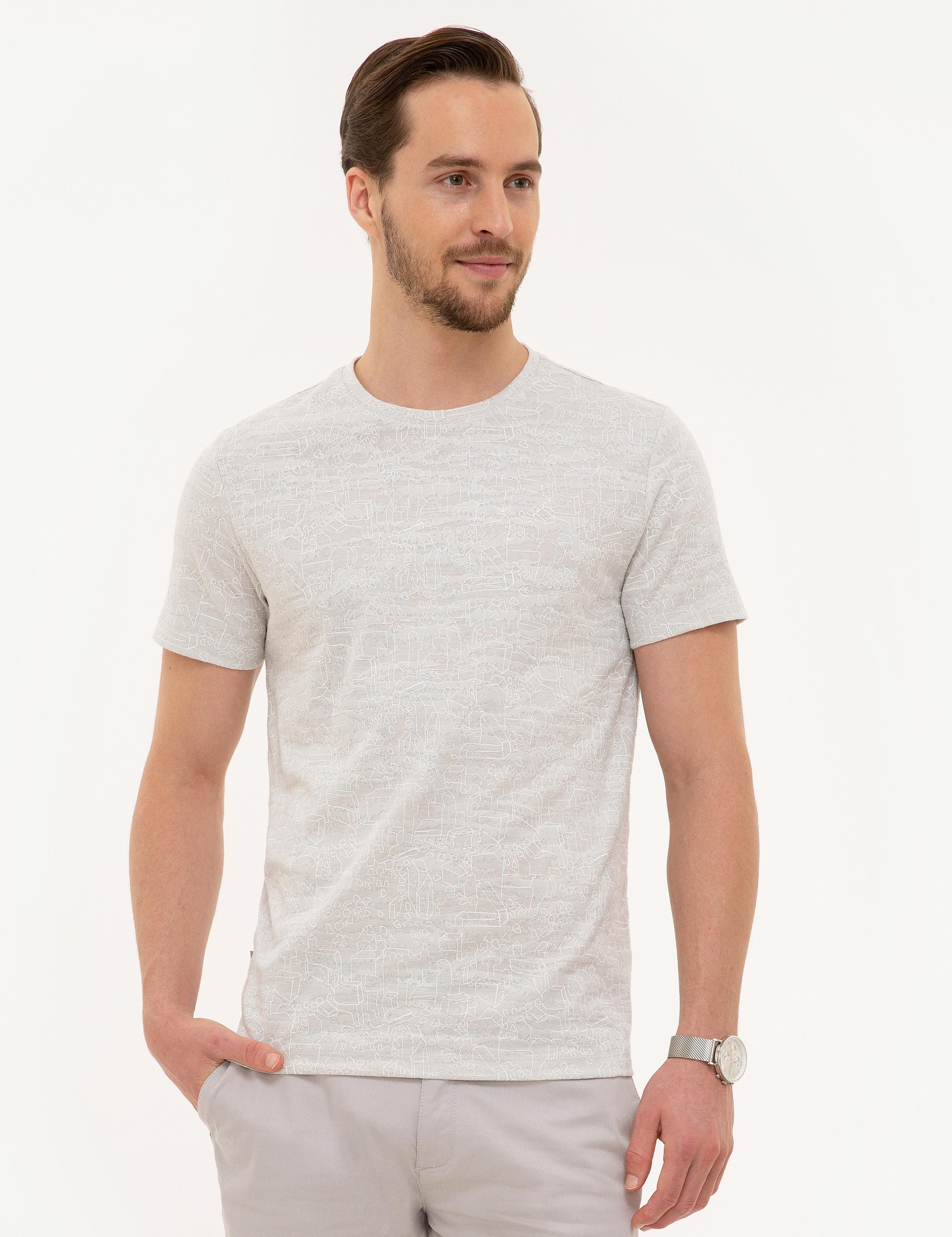 Açık Gri Slim Fit Bisiklet Yaka T-Shirt