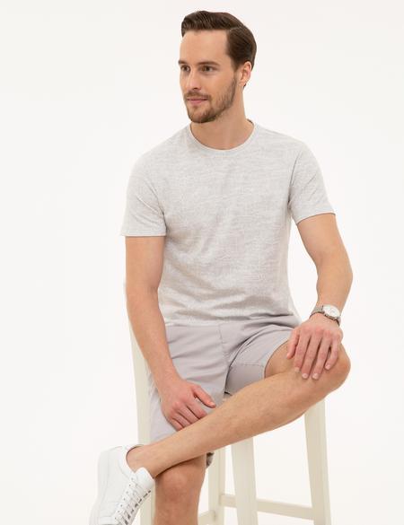 Açık Gri Slim Fit Bisiklet Yaka T-Shirt