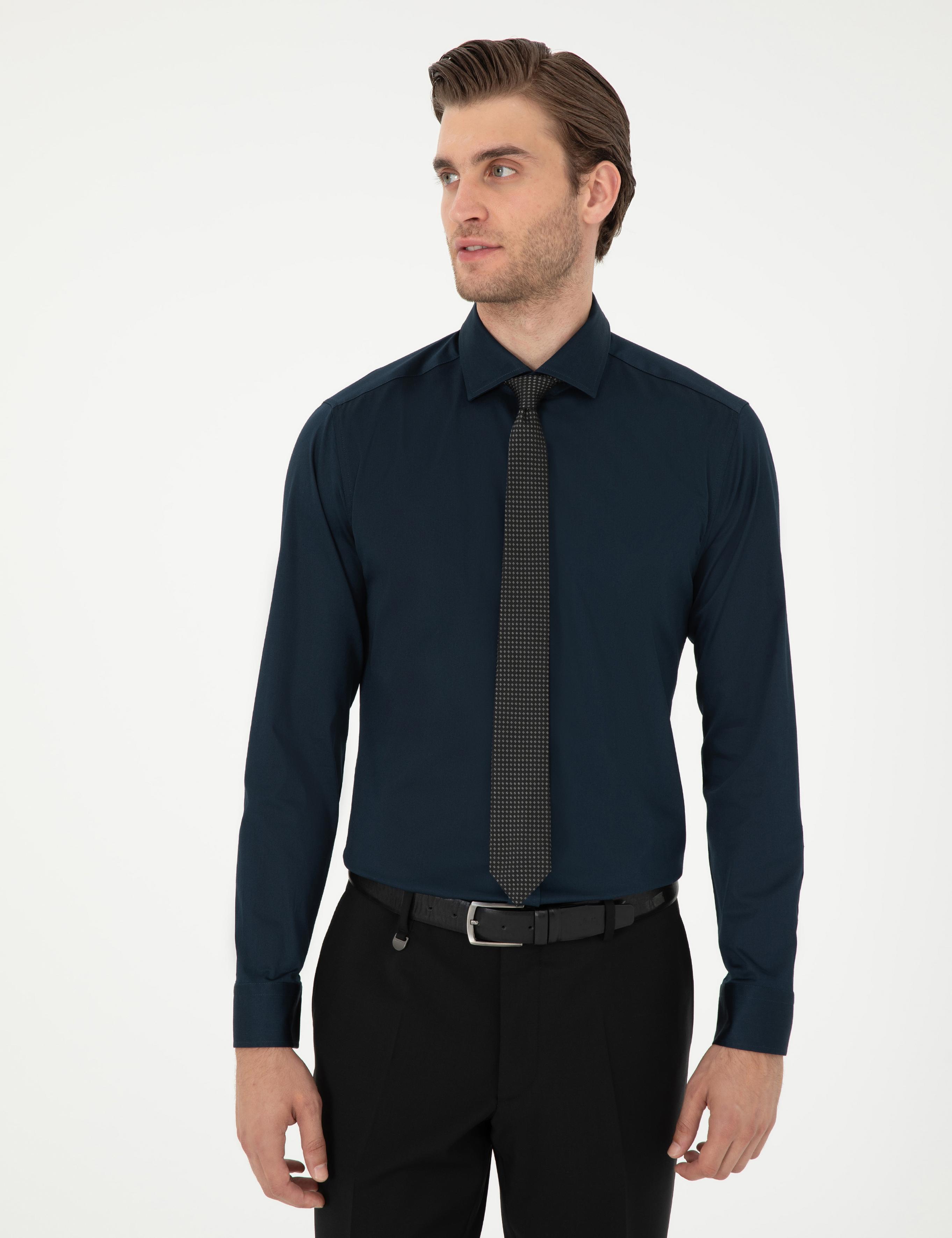 Lacivert Ex. Slim Fit Uzun Kollu Basic Gömlek