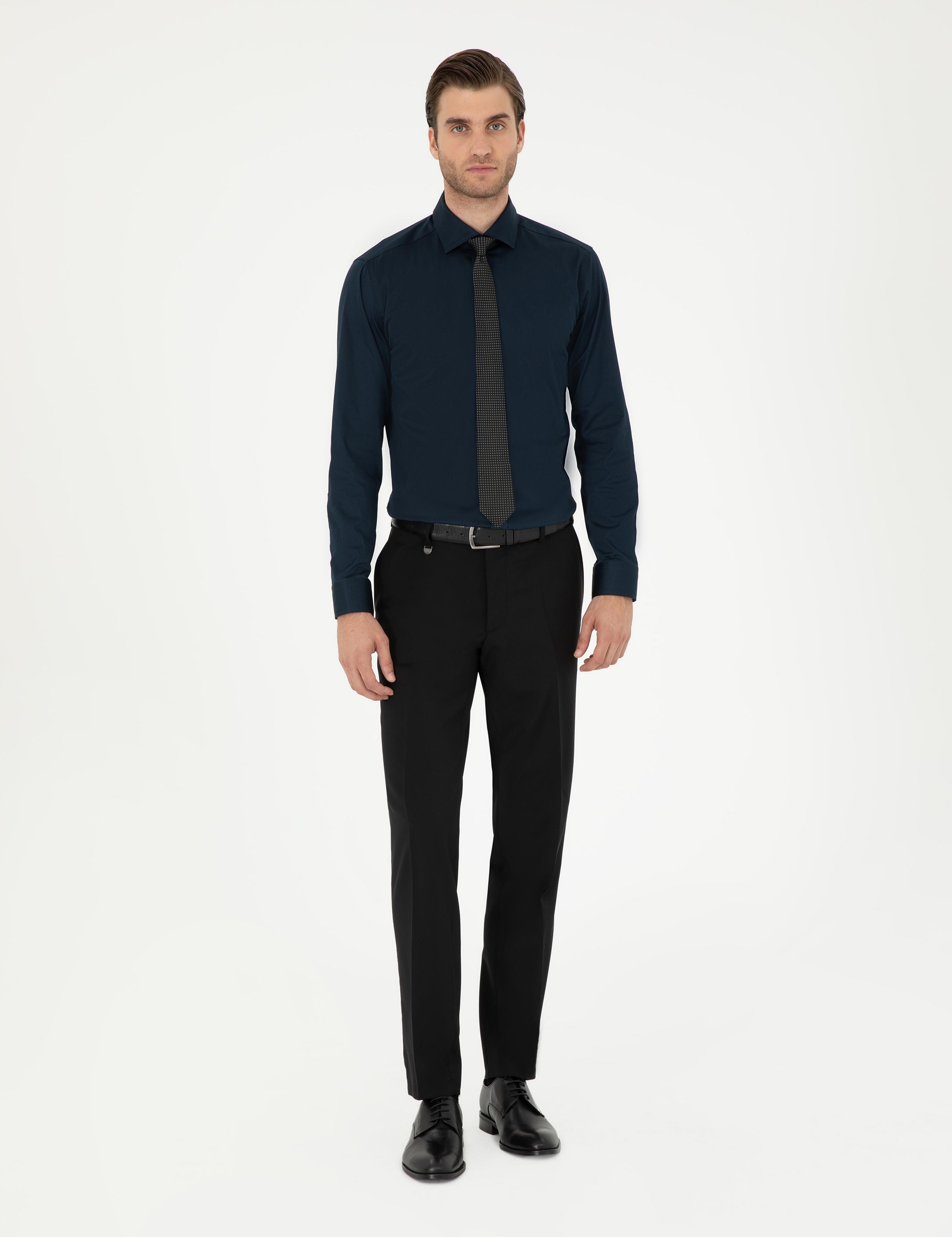 Lacivert Ex. Slim Fit Uzun Kollu Basic Gömlek