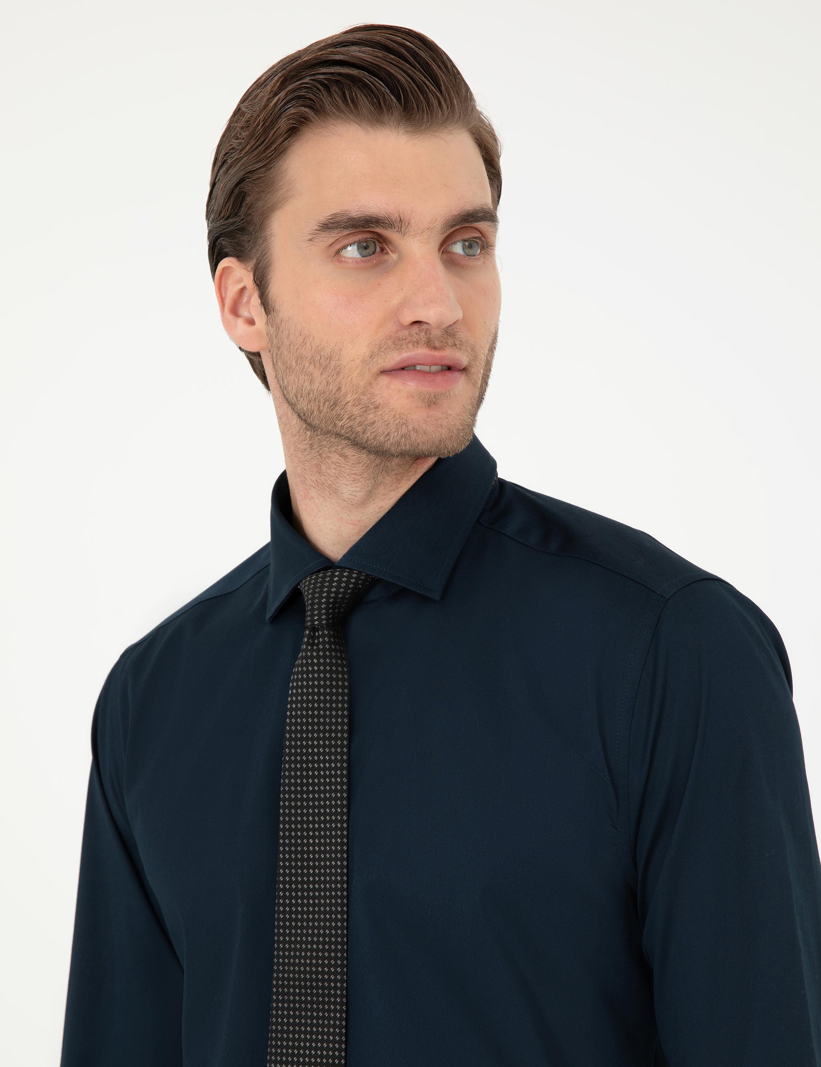 Lacivert Ex. Slim Fit Uzun Kollu Basic Gömlek