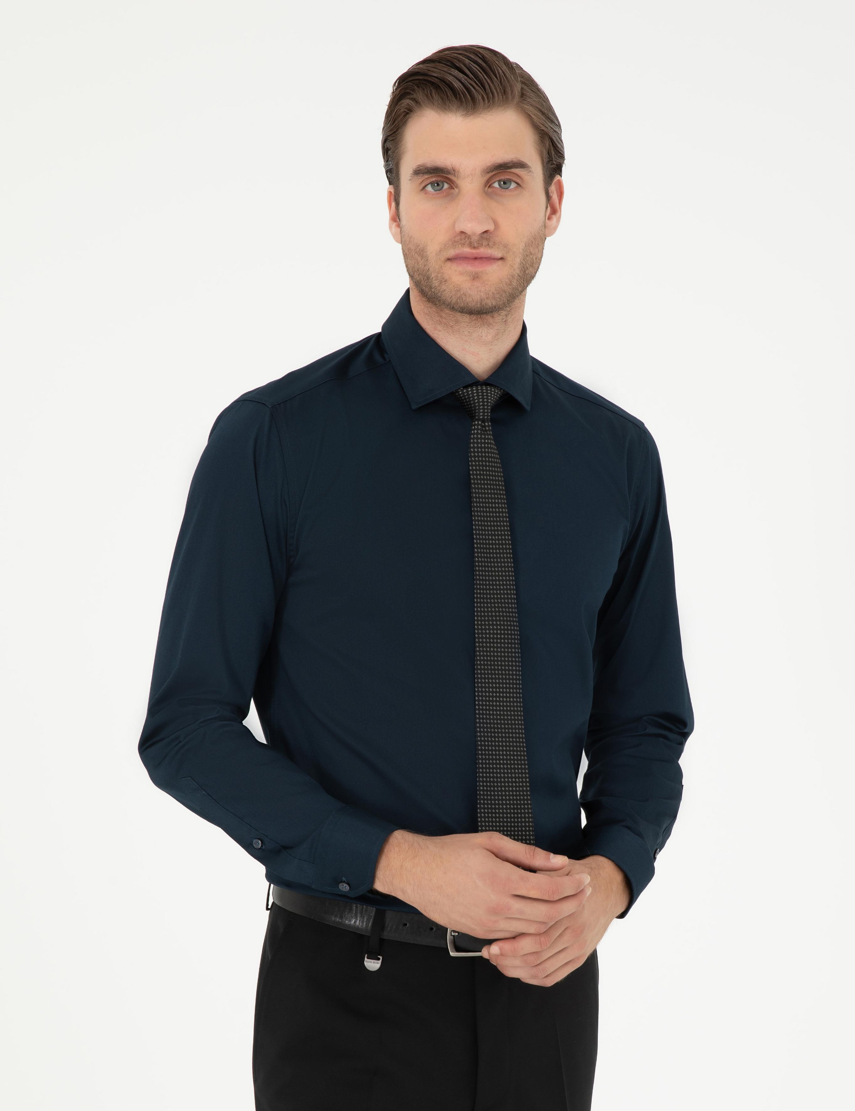 Lacivert Ex. Slim Fit Uzun Kollu Basic Gömlek