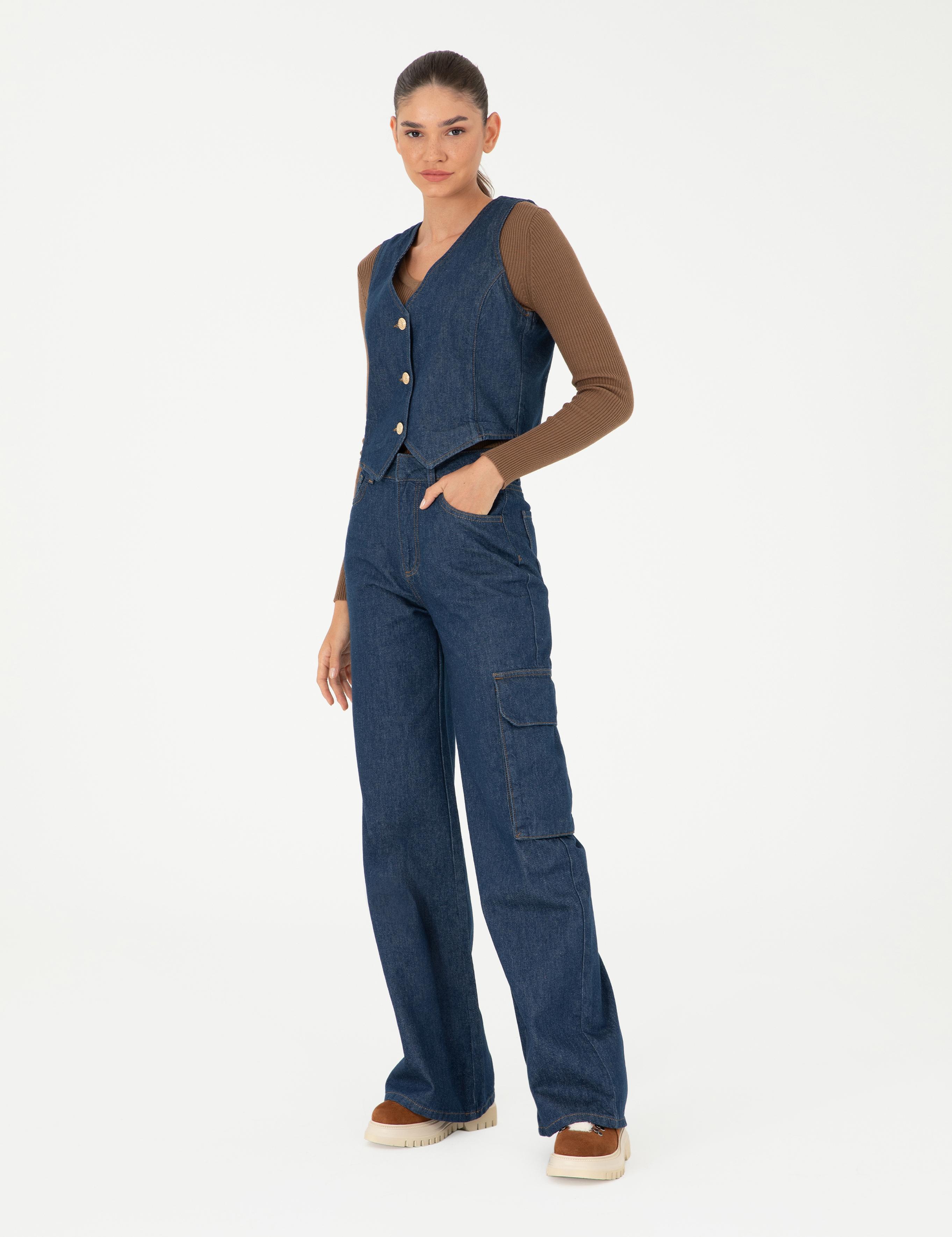 İndigo Loose Fit Jean Pantolon