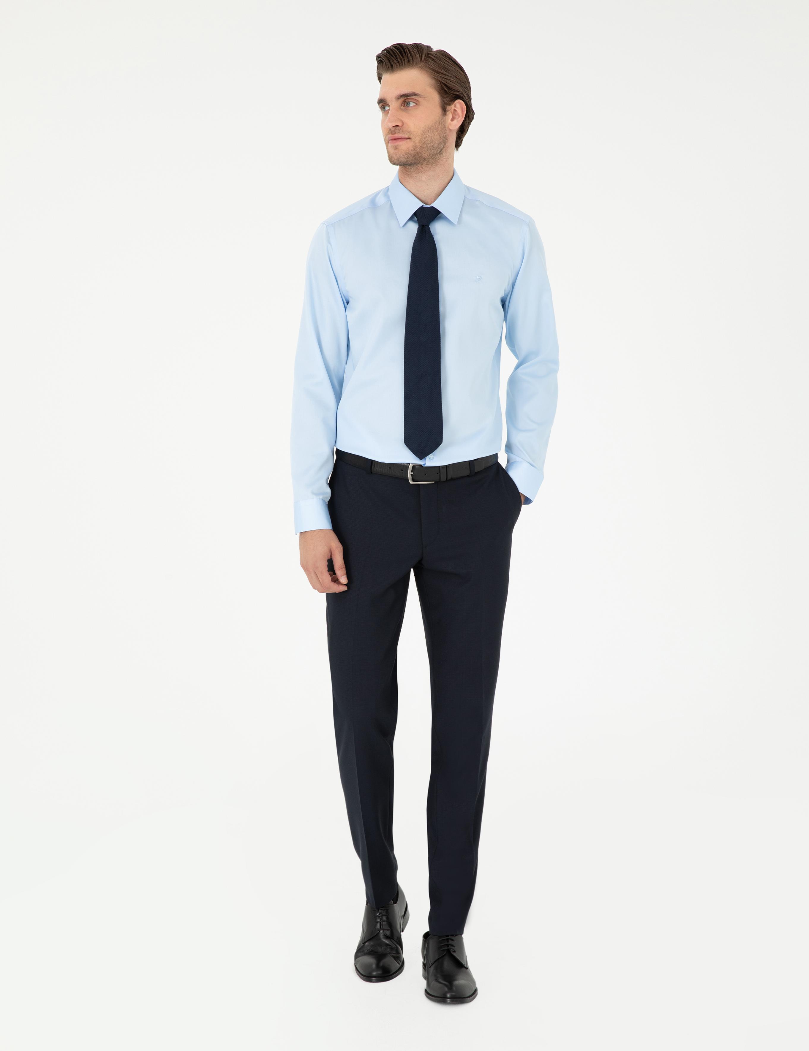 Açık Mavi Slim Fit Uzun Kollu Basic Gömlek