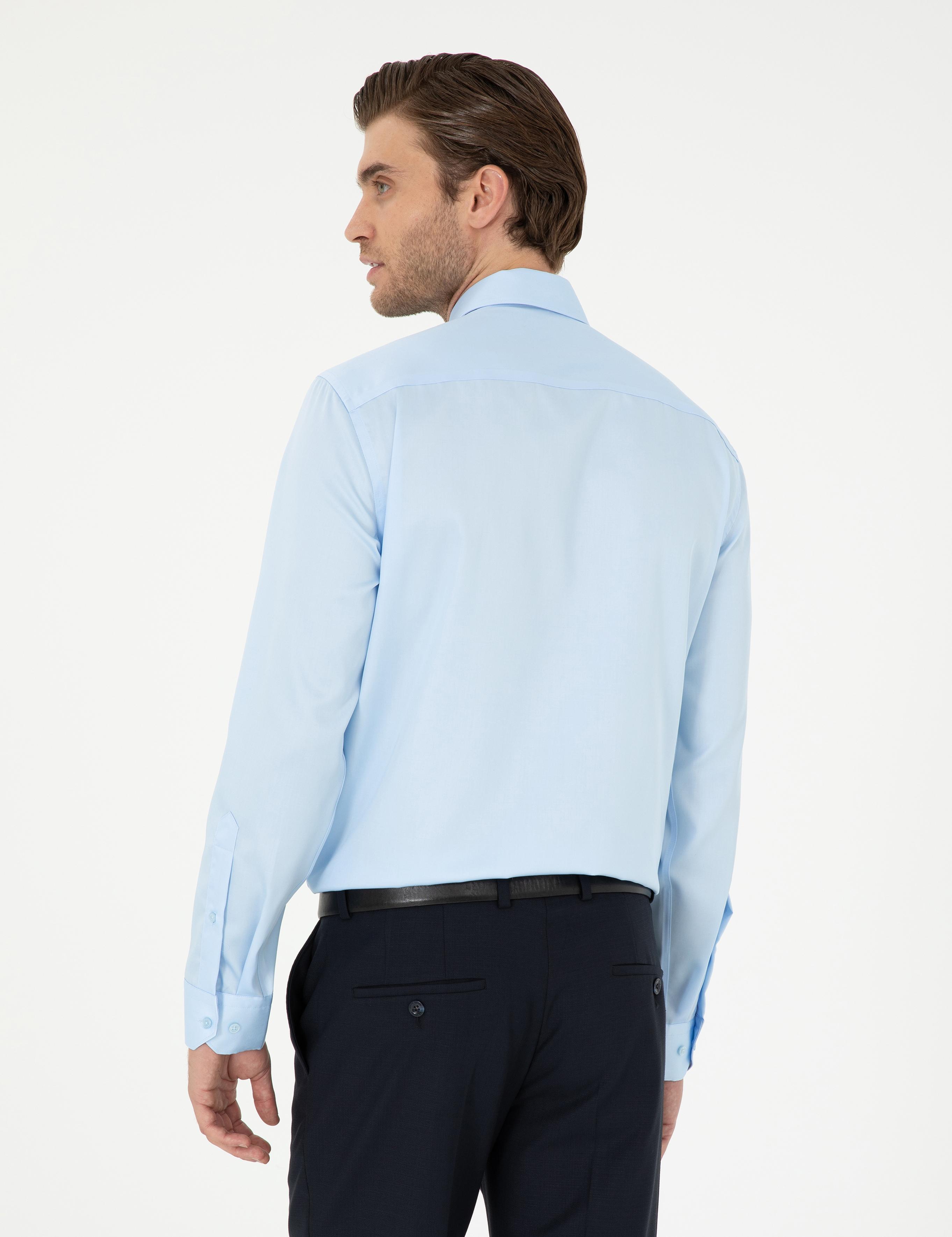 Açık Mavi Slim Fit Uzun Kollu Basic Gömlek