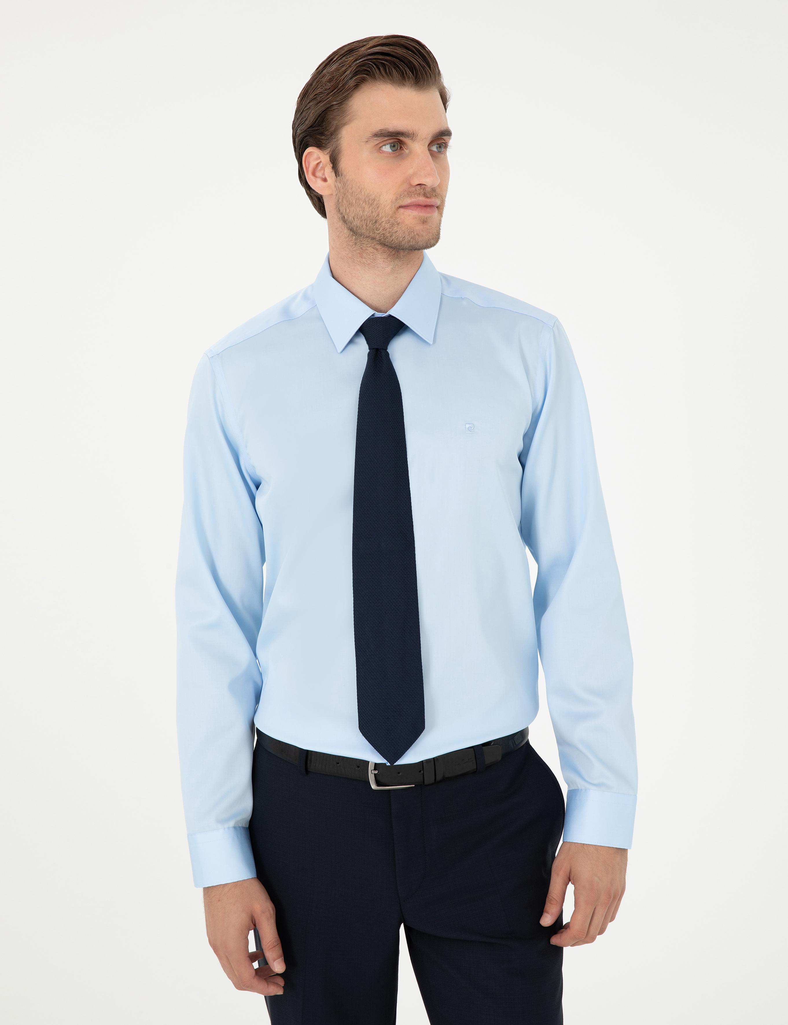 Açık Mavi Slim Fit Uzun Kollu Basic Gömlek