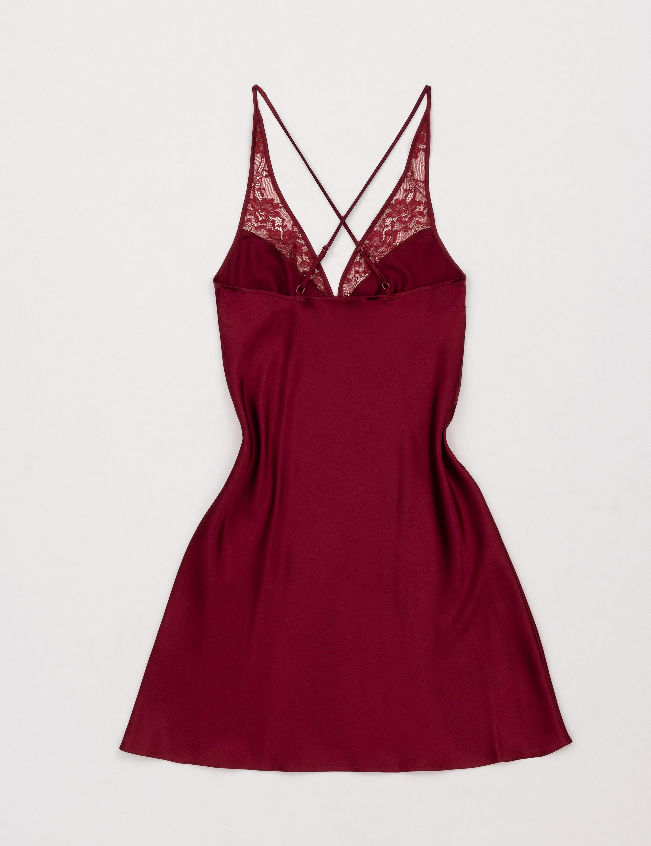 Bordo Saten Gecelik