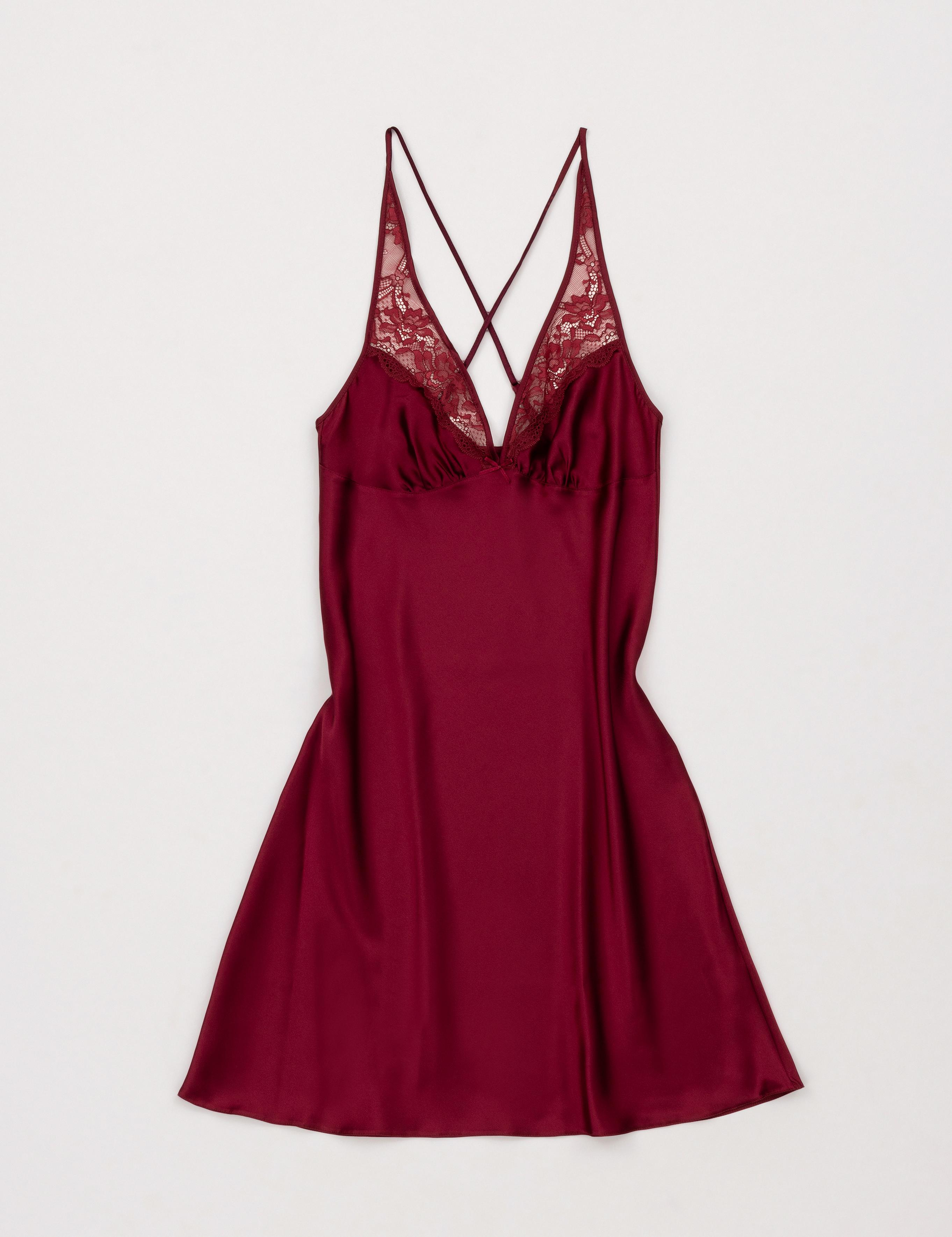 Bordo Saten Gecelik
