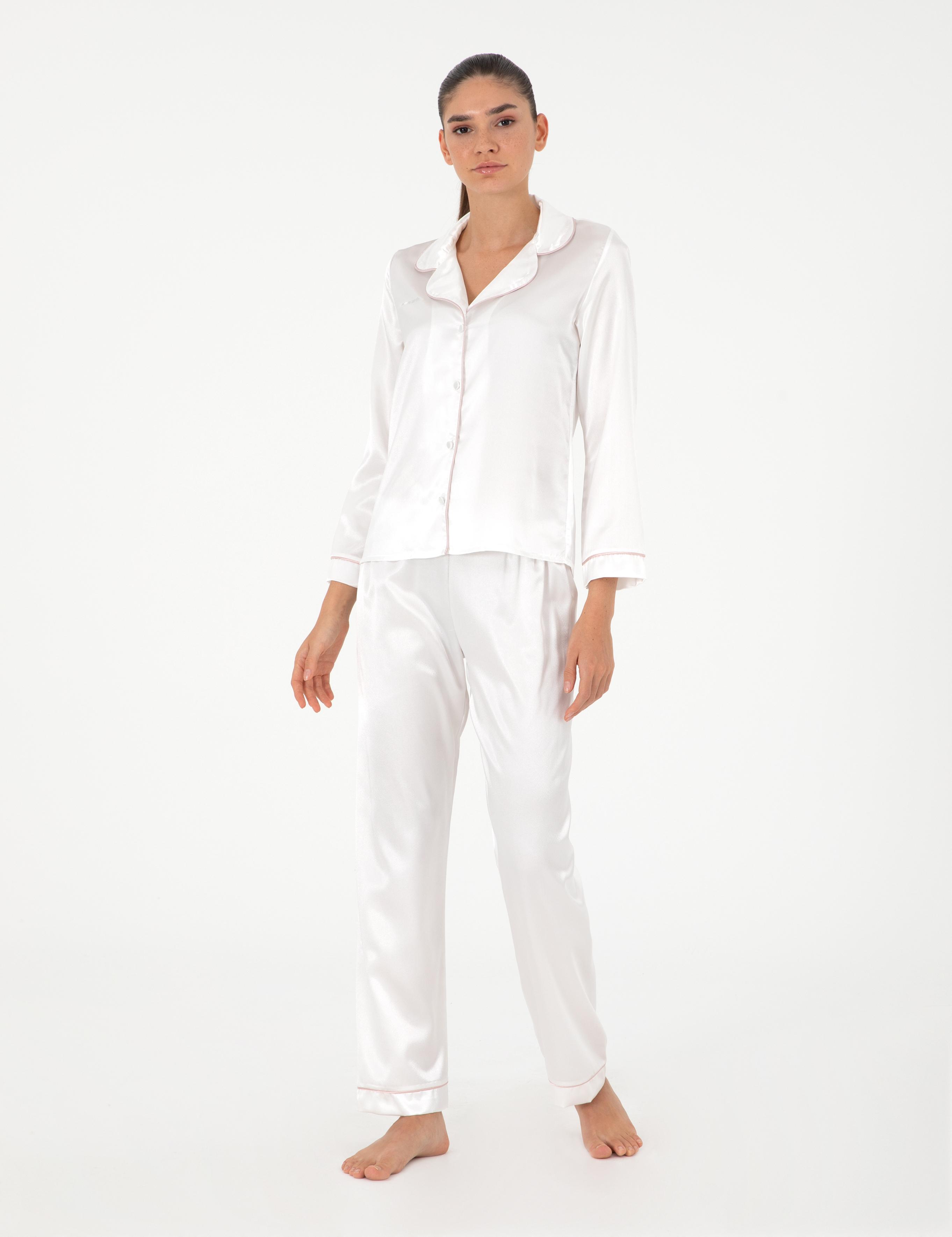 Ekru Saten Pijama Takımı