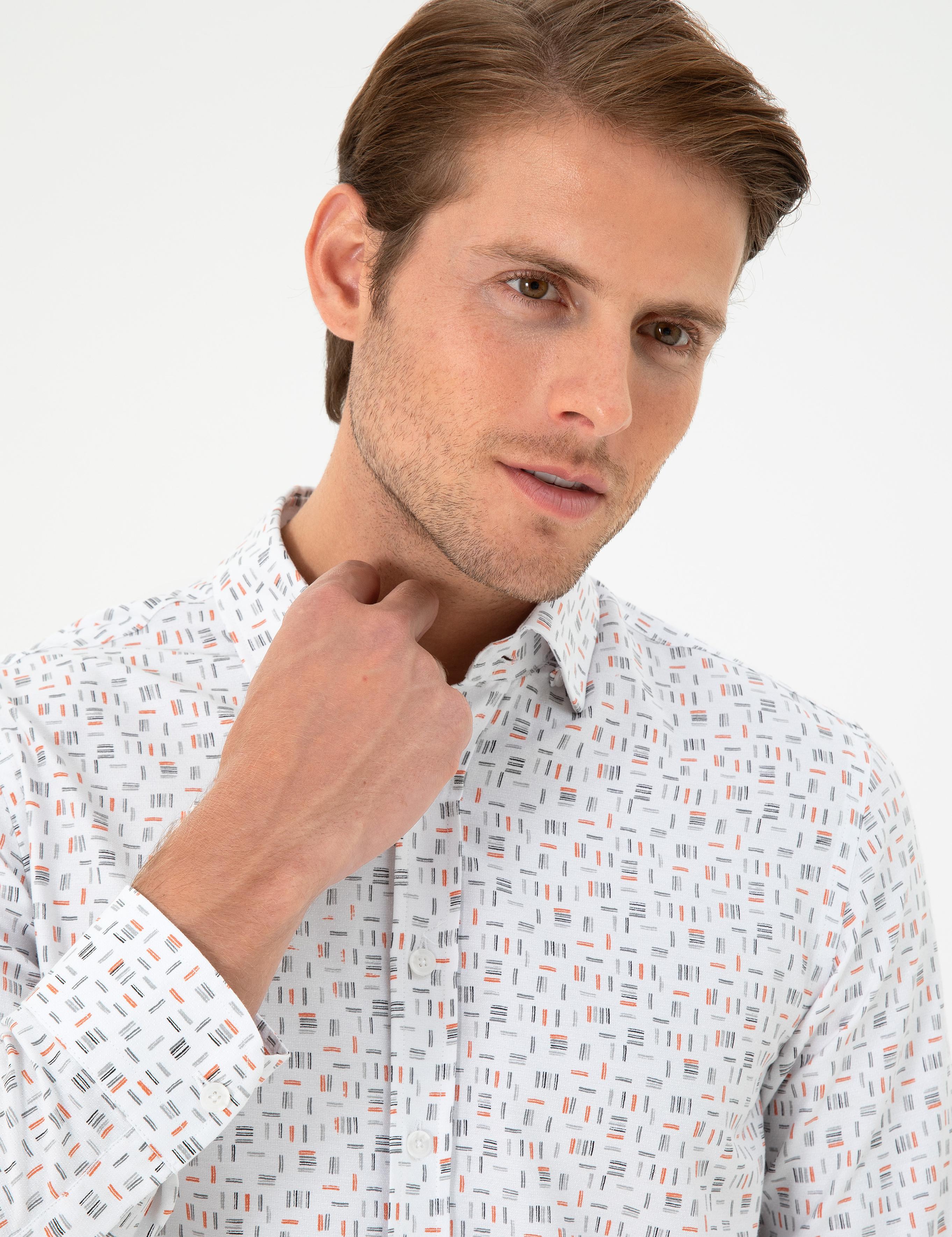 Turuncu Slim Fit Uzun Kollu Gömlek