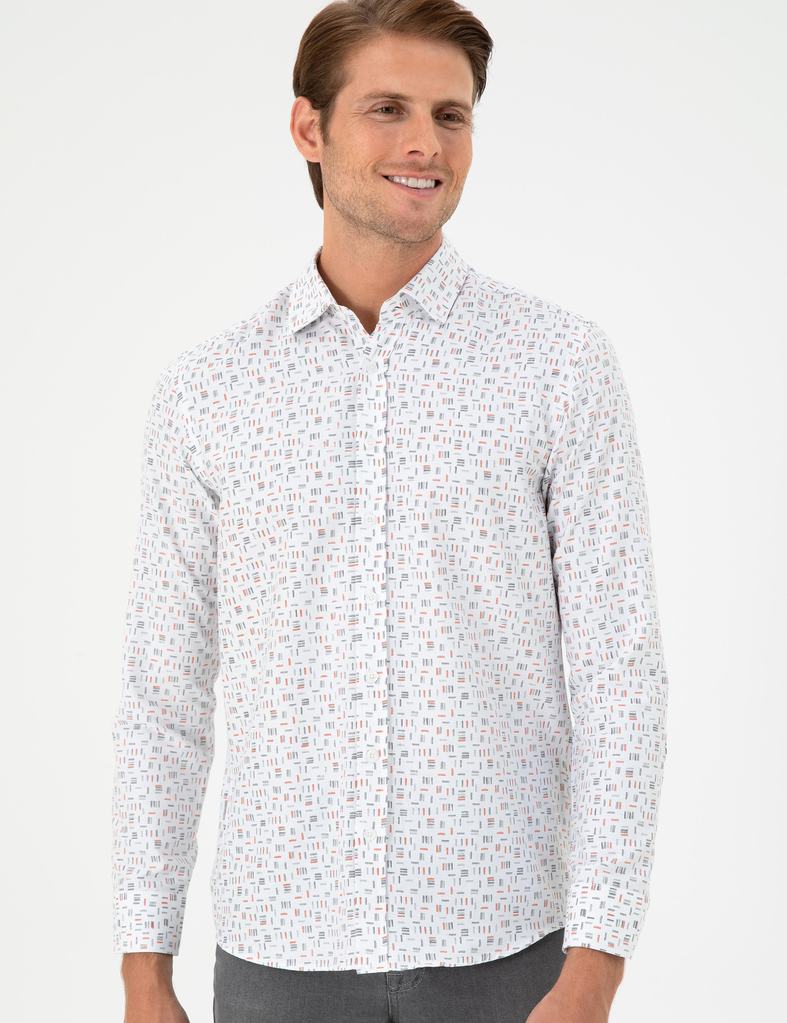 Turuncu Slim Fit Uzun Kollu Gömlek