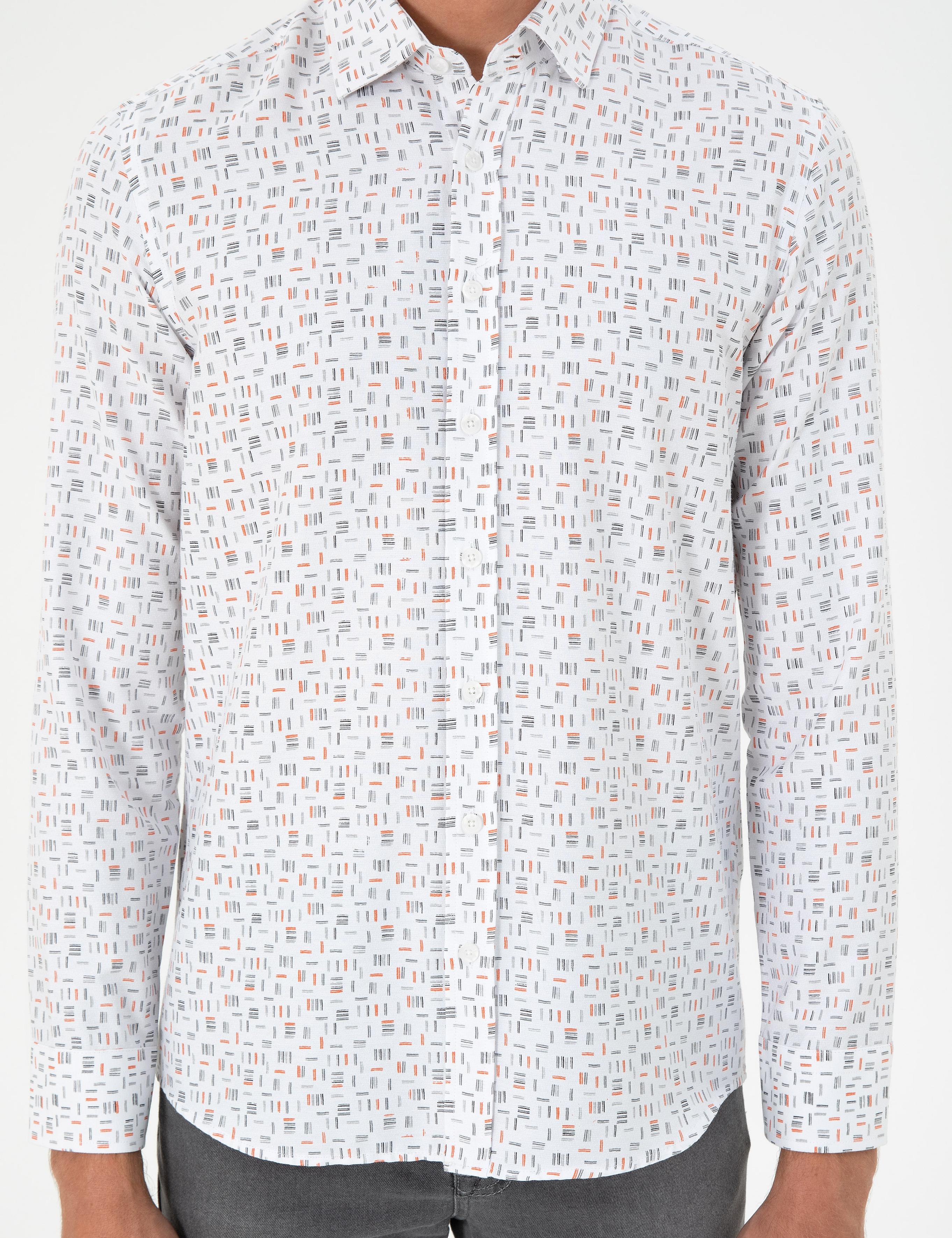 Turuncu Slim Fit Uzun Kollu Gömlek
