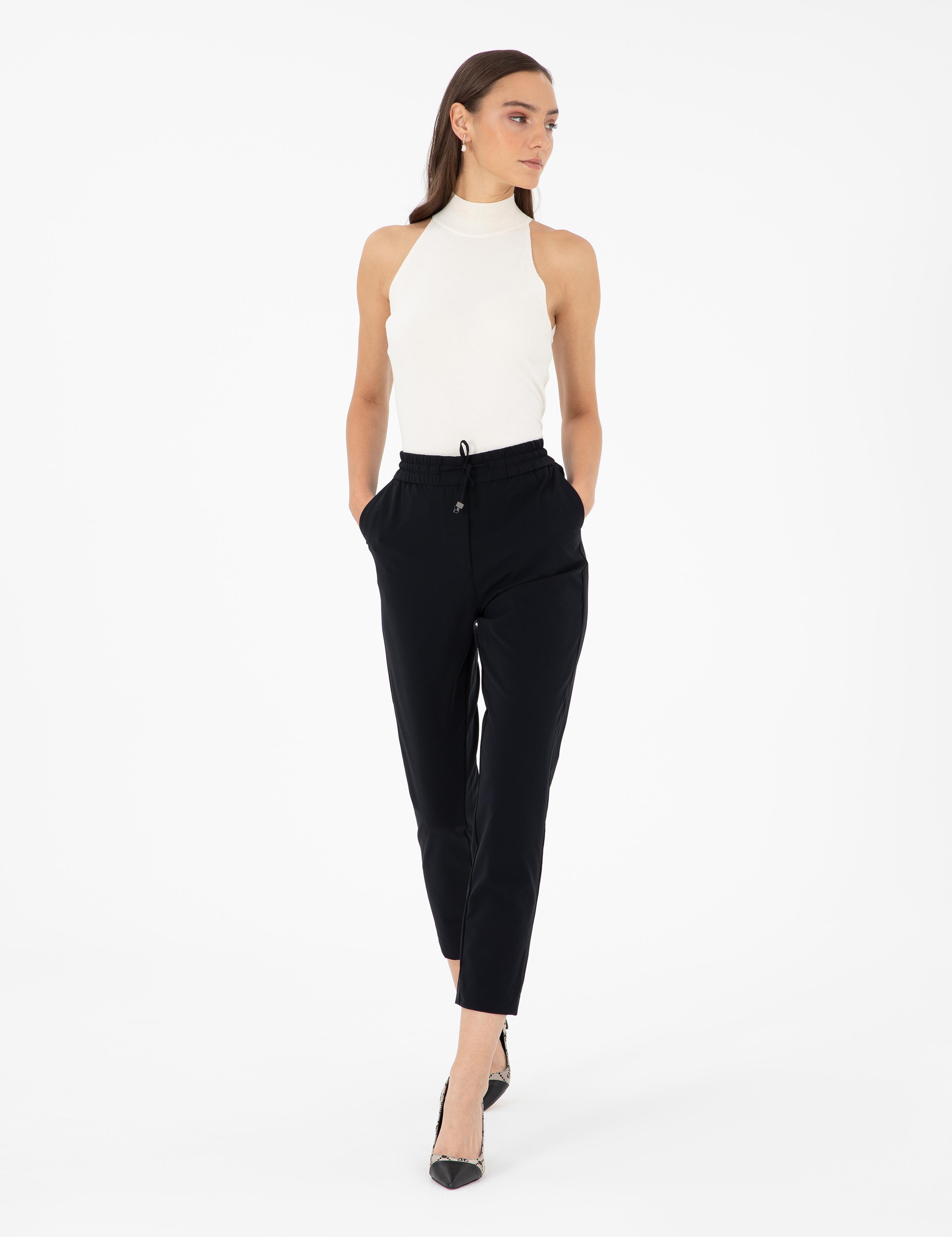 Siyah Carrot Fit Kumaş Pantolon