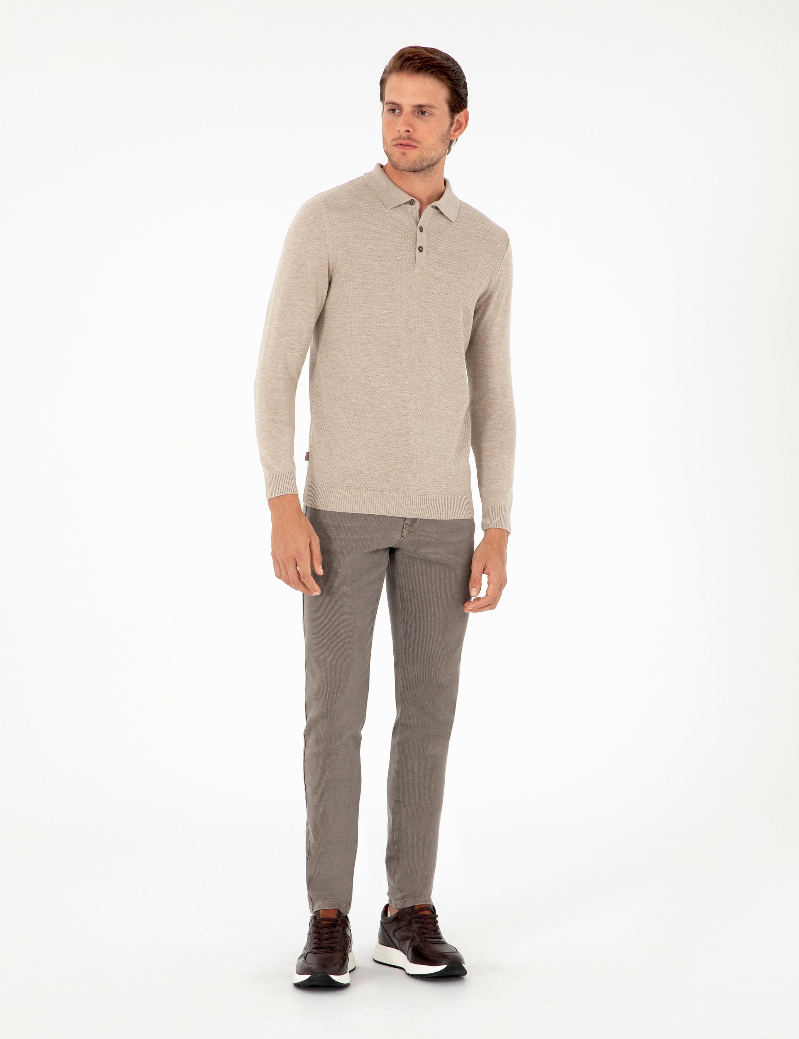Kum Melanj Slim Fit Düğmeli Polo Yaka Triko Kazak