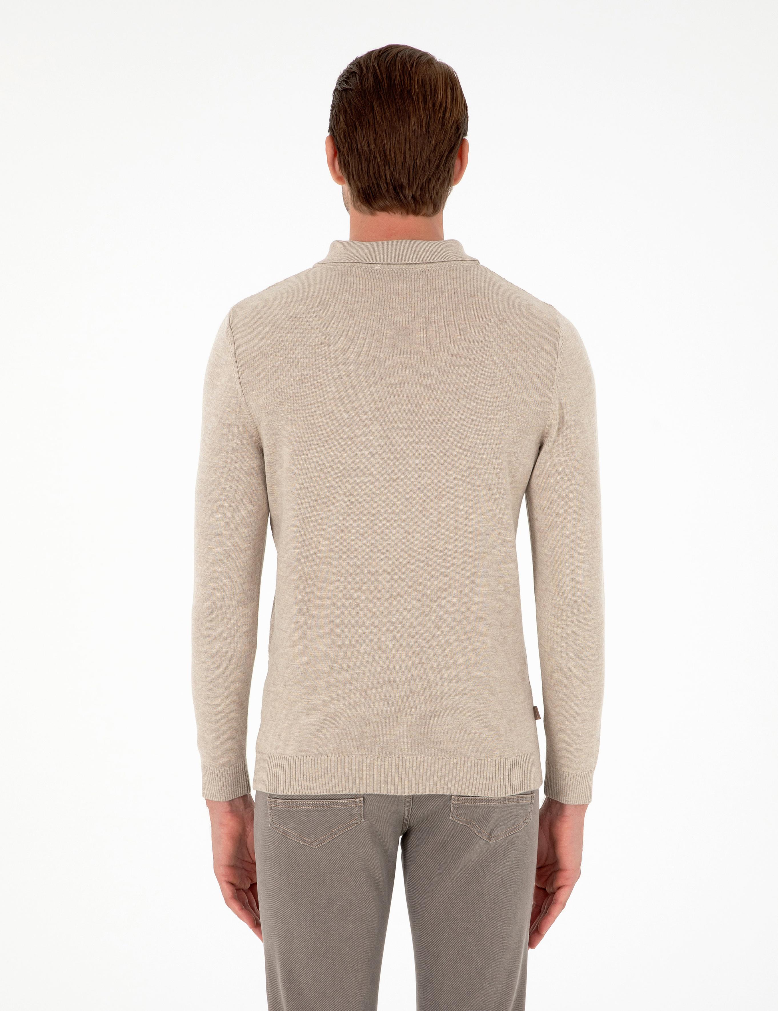 Kum Melanj Slim Fit Düğmeli Polo Yaka Triko Kazak