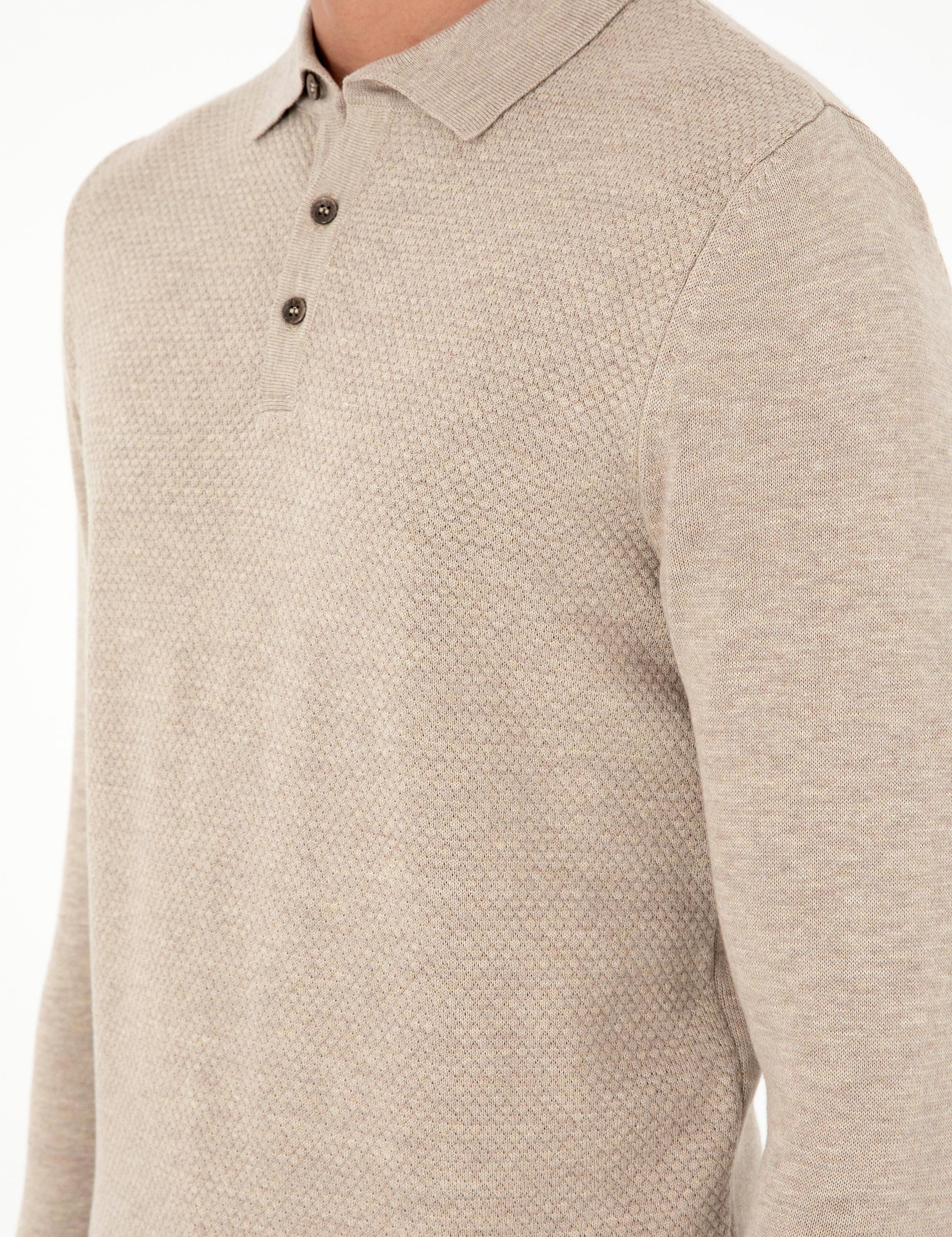 Kum Melanj Slim Fit Düğmeli Polo Yaka Triko Kazak