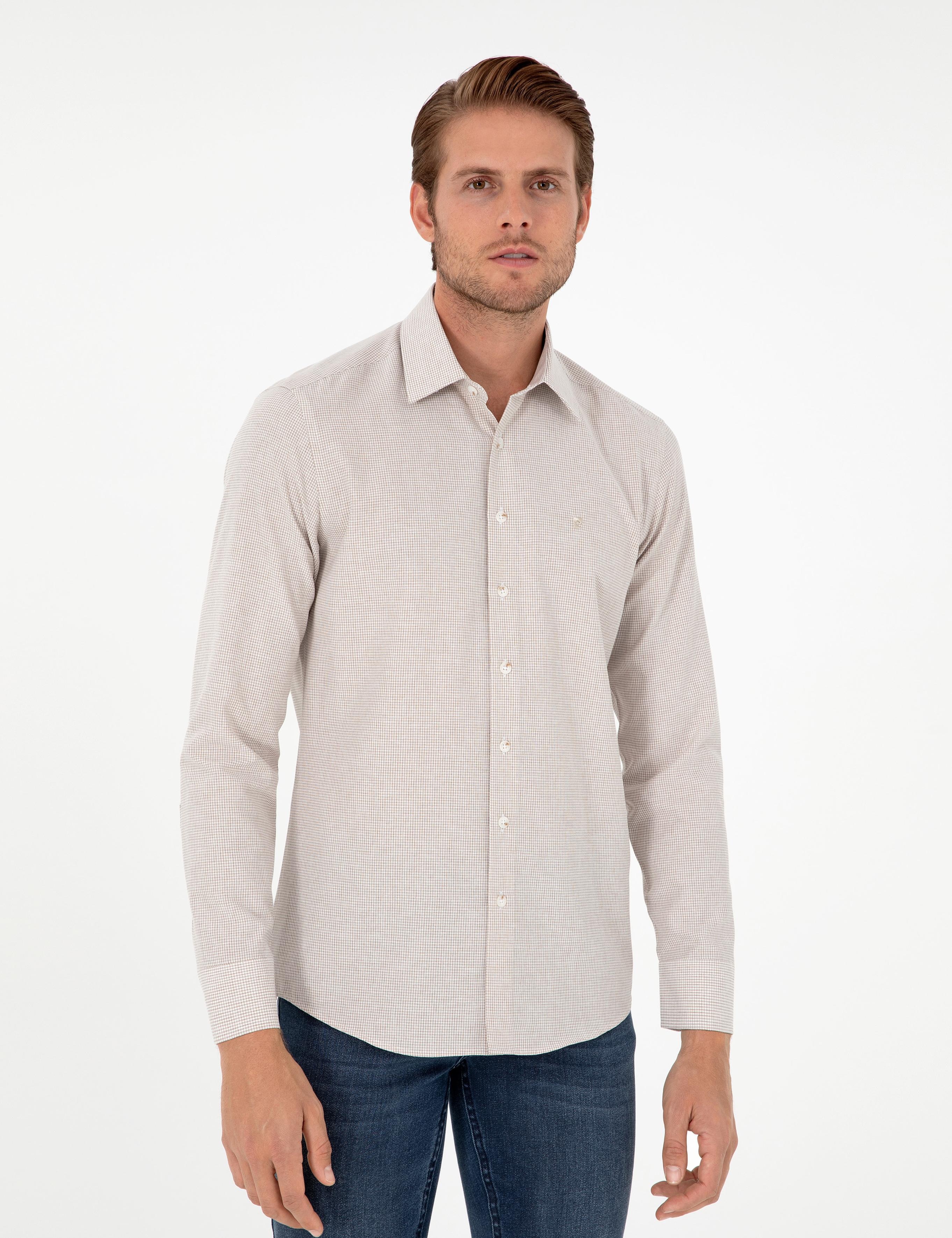 Bej Slim Fit Uzun Kollu Gömlek