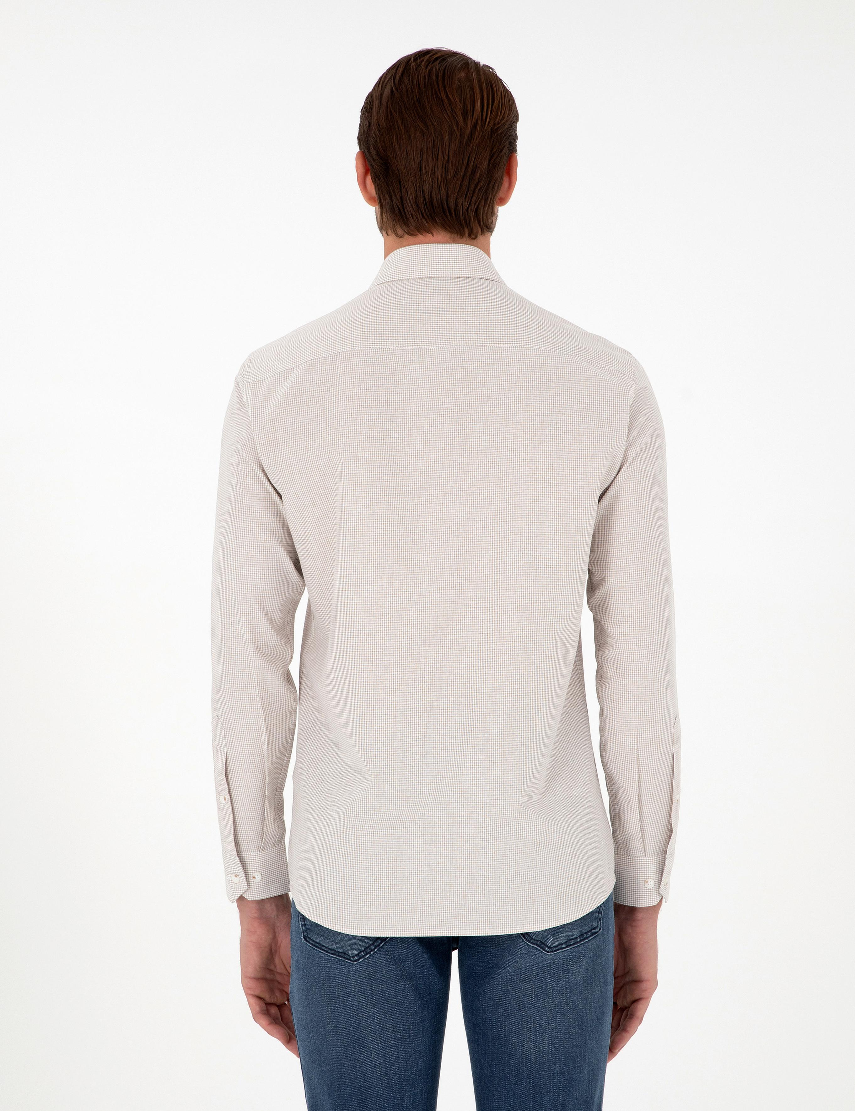 Bej Slim Fit Uzun Kollu Gömlek