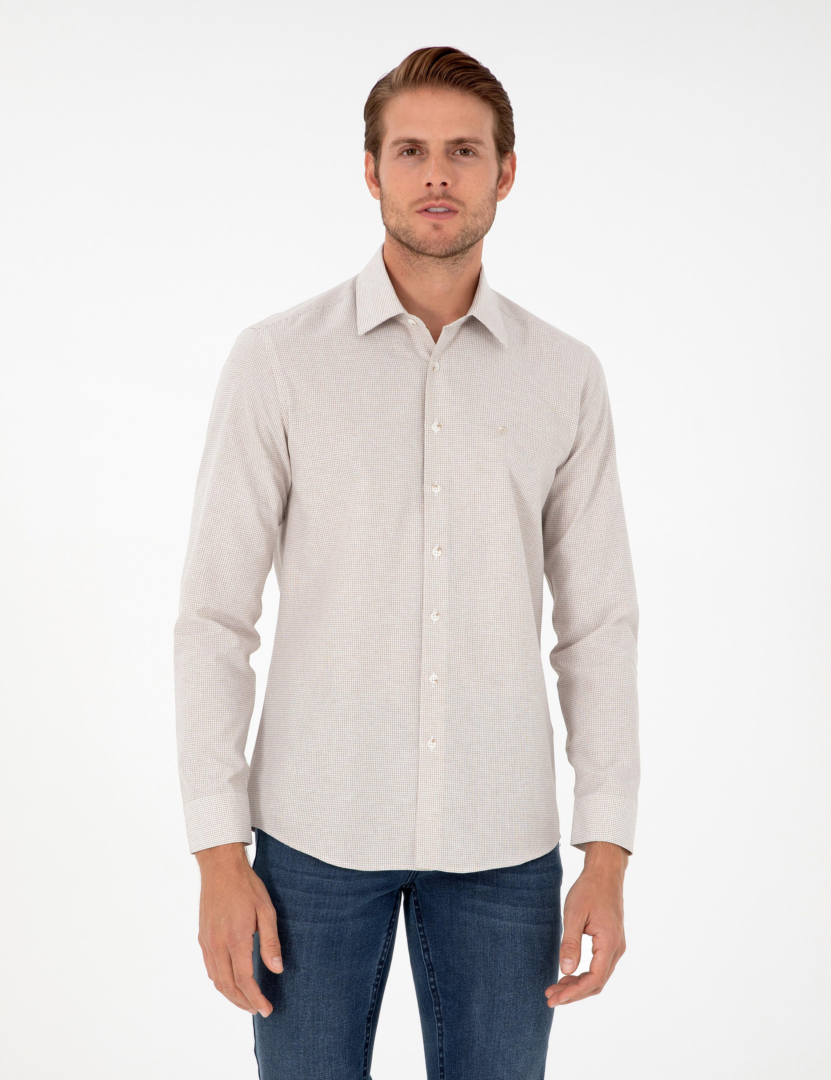Bej Slim Fit Uzun Kollu Gömlek