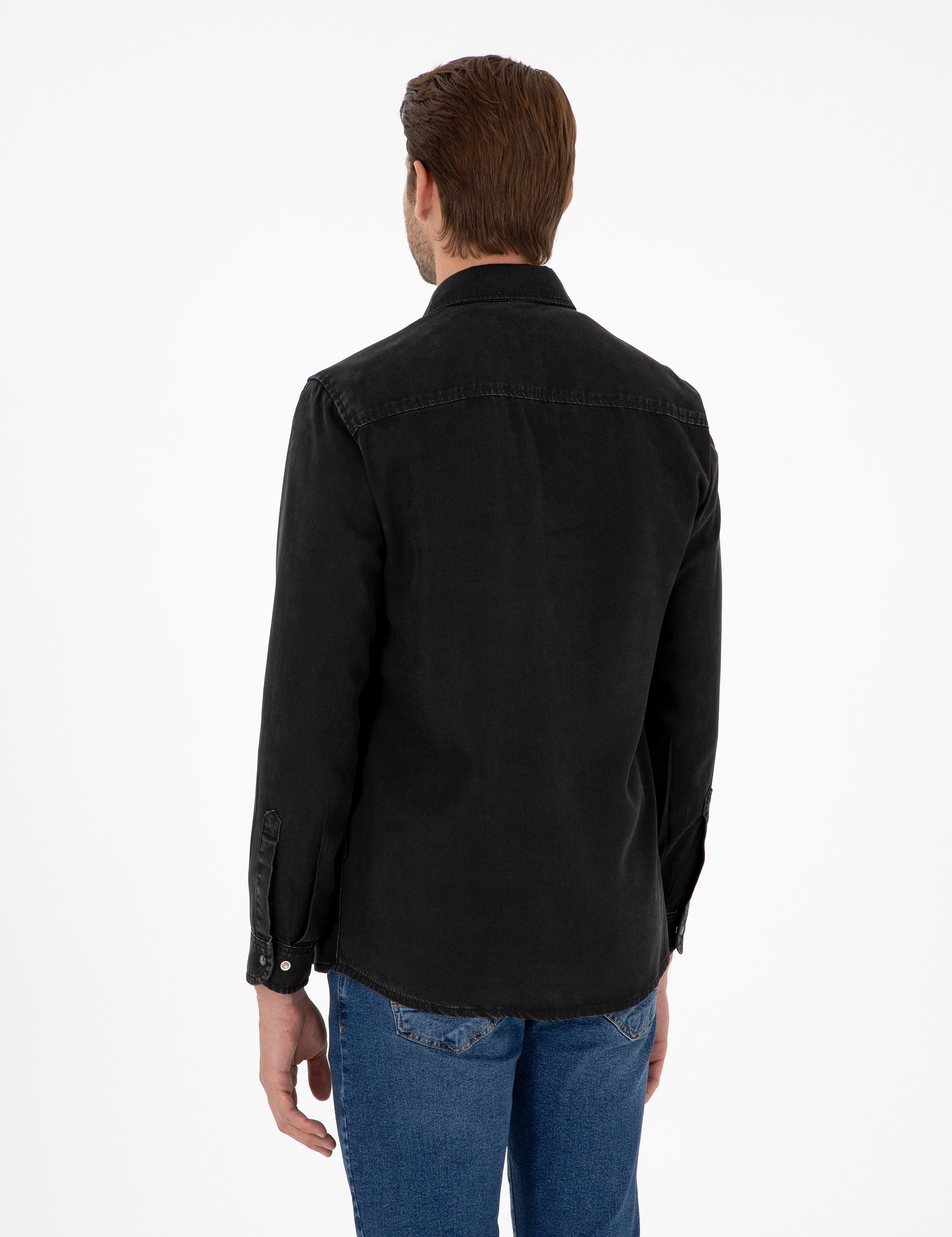 Siyah Regular Fit Uzun Kollu Jean Gömlek