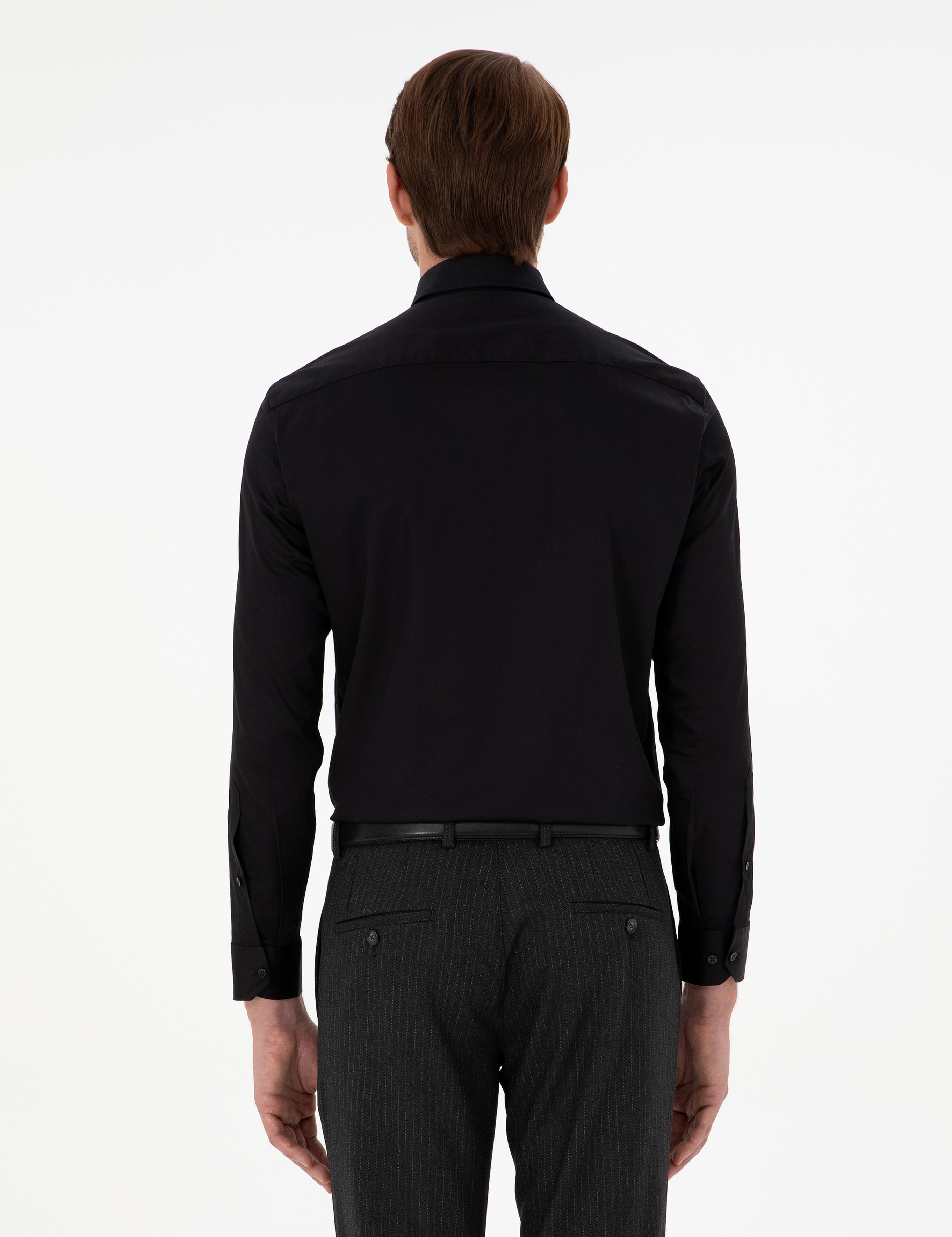 Siyah Regular Fit Uzun Kollu Basic Gömlek