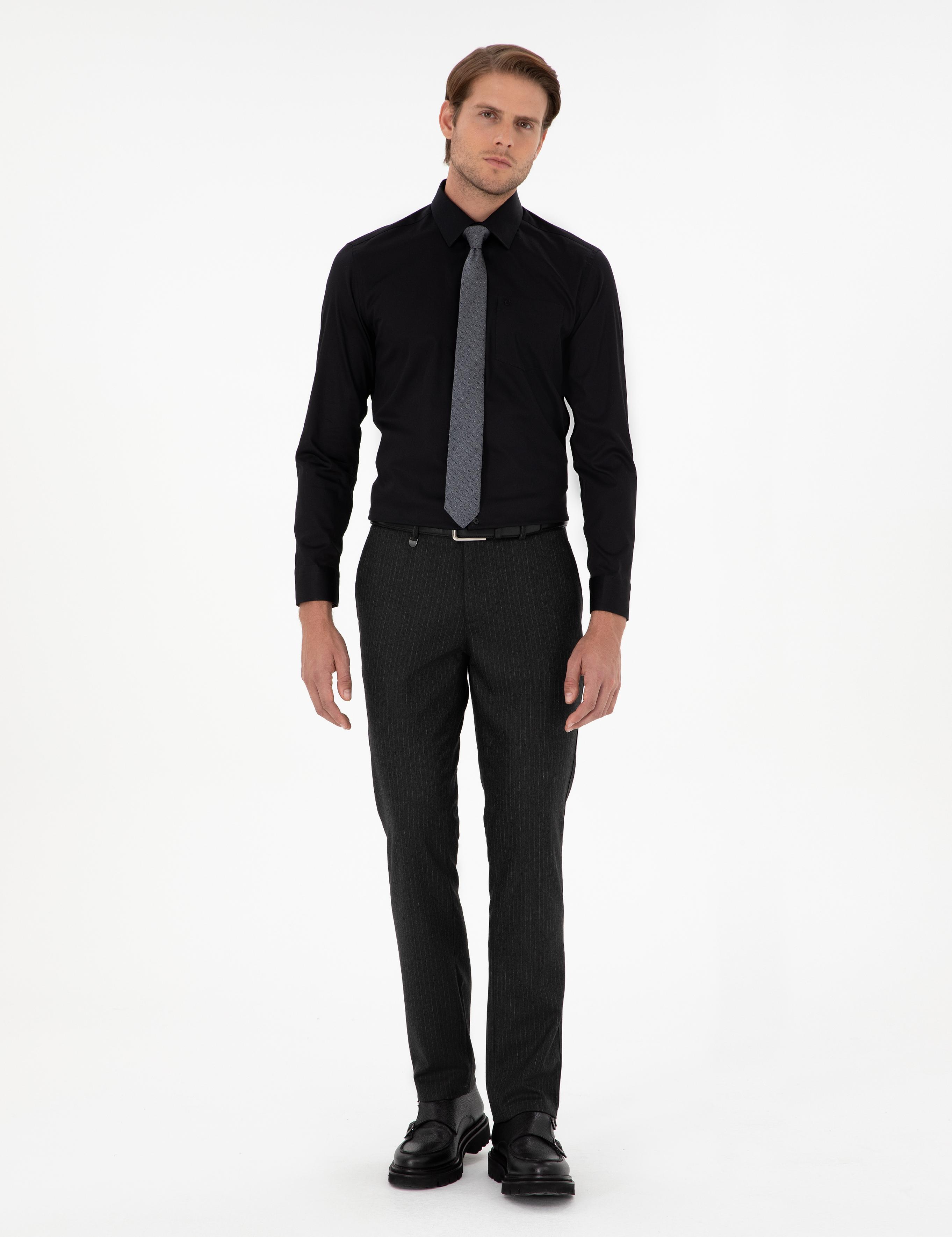 Siyah Regular Fit Uzun Kollu Basic Gömlek
