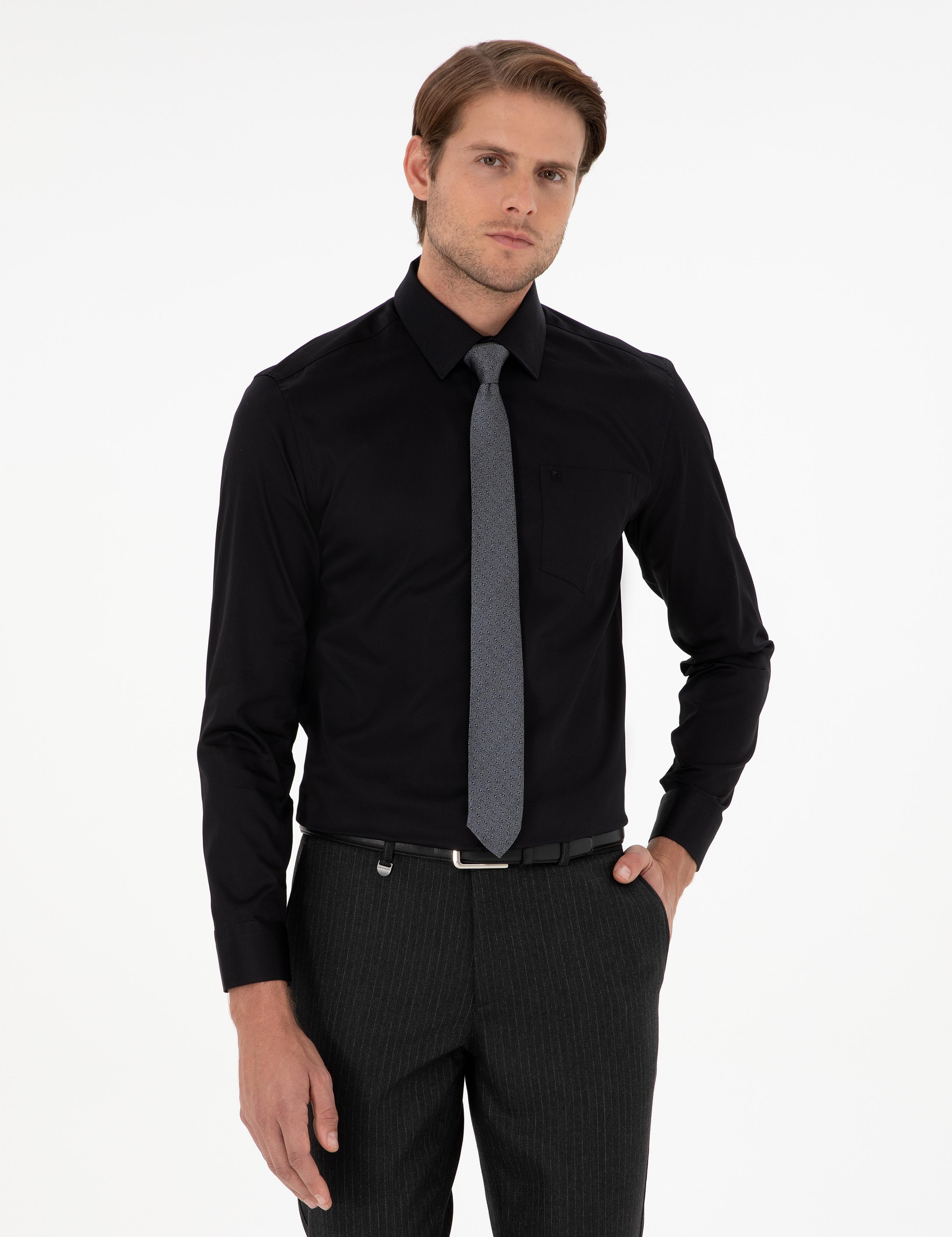 Siyah Regular Fit Uzun Kollu Basic Gömlek
