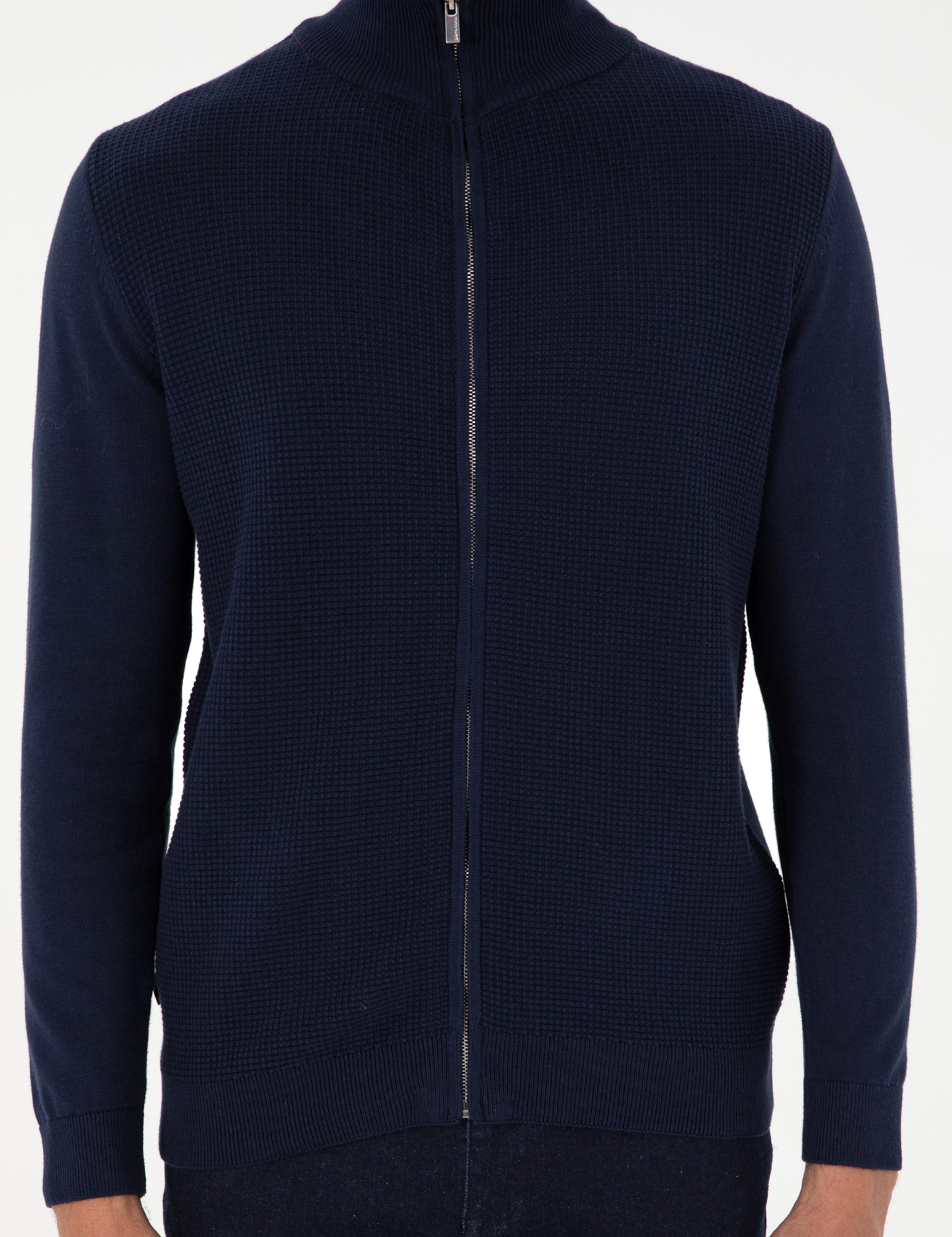 Lacivert Slim Fit Fermuarlı Triko Hırka
