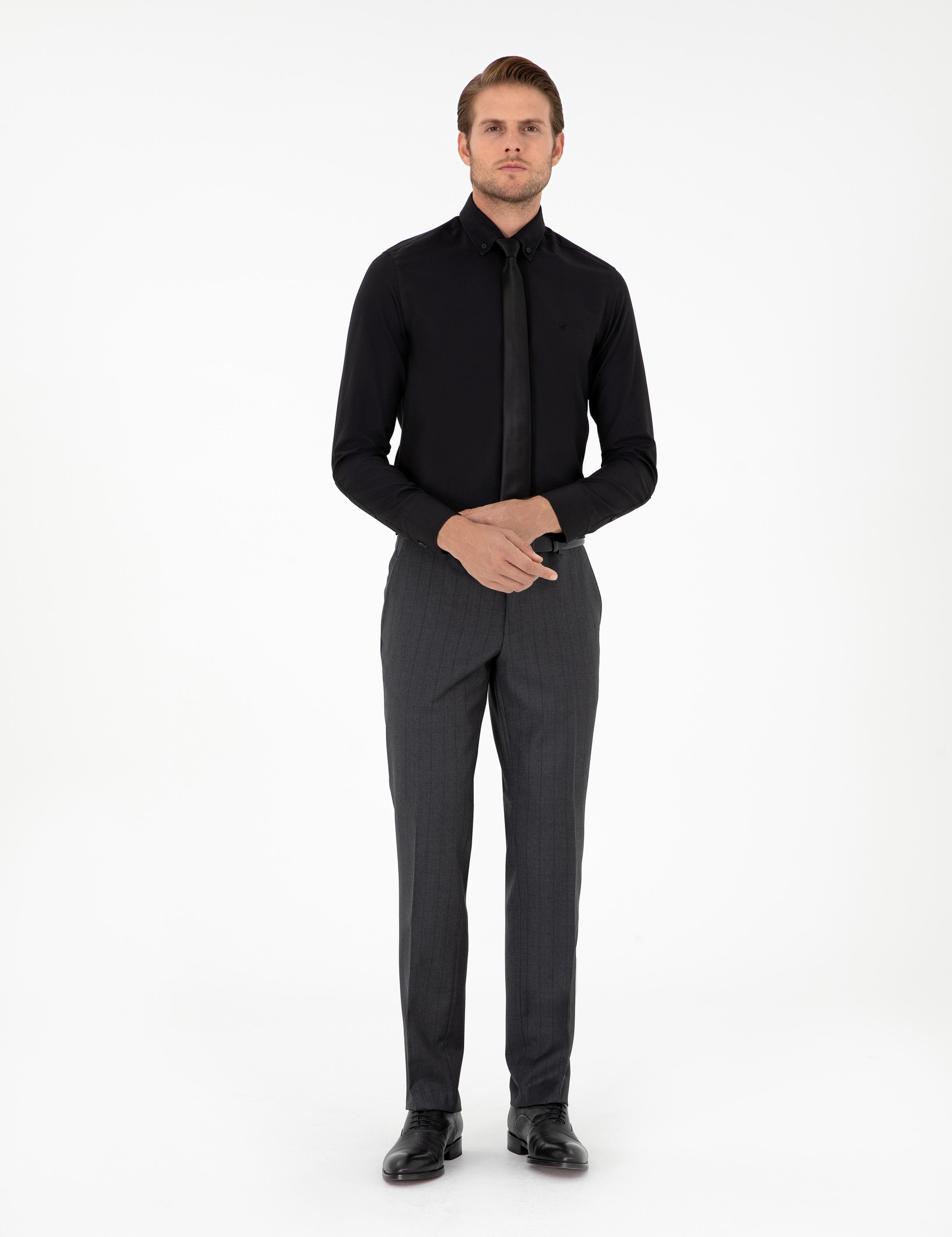 Siyah Slim Fit Uzun Kollu Gömlek