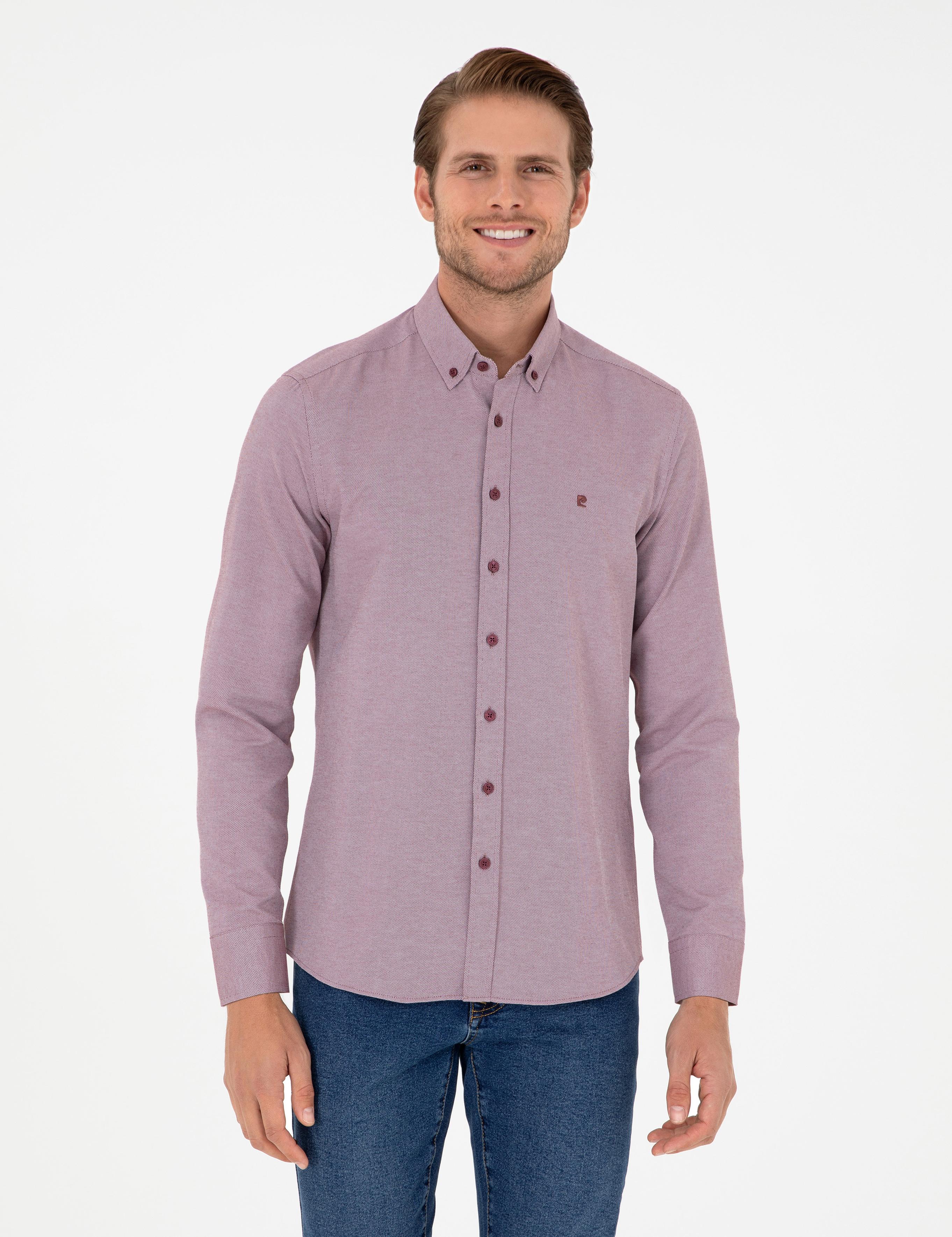 Bordo Slim Fit Uzun Kollu Gömlek