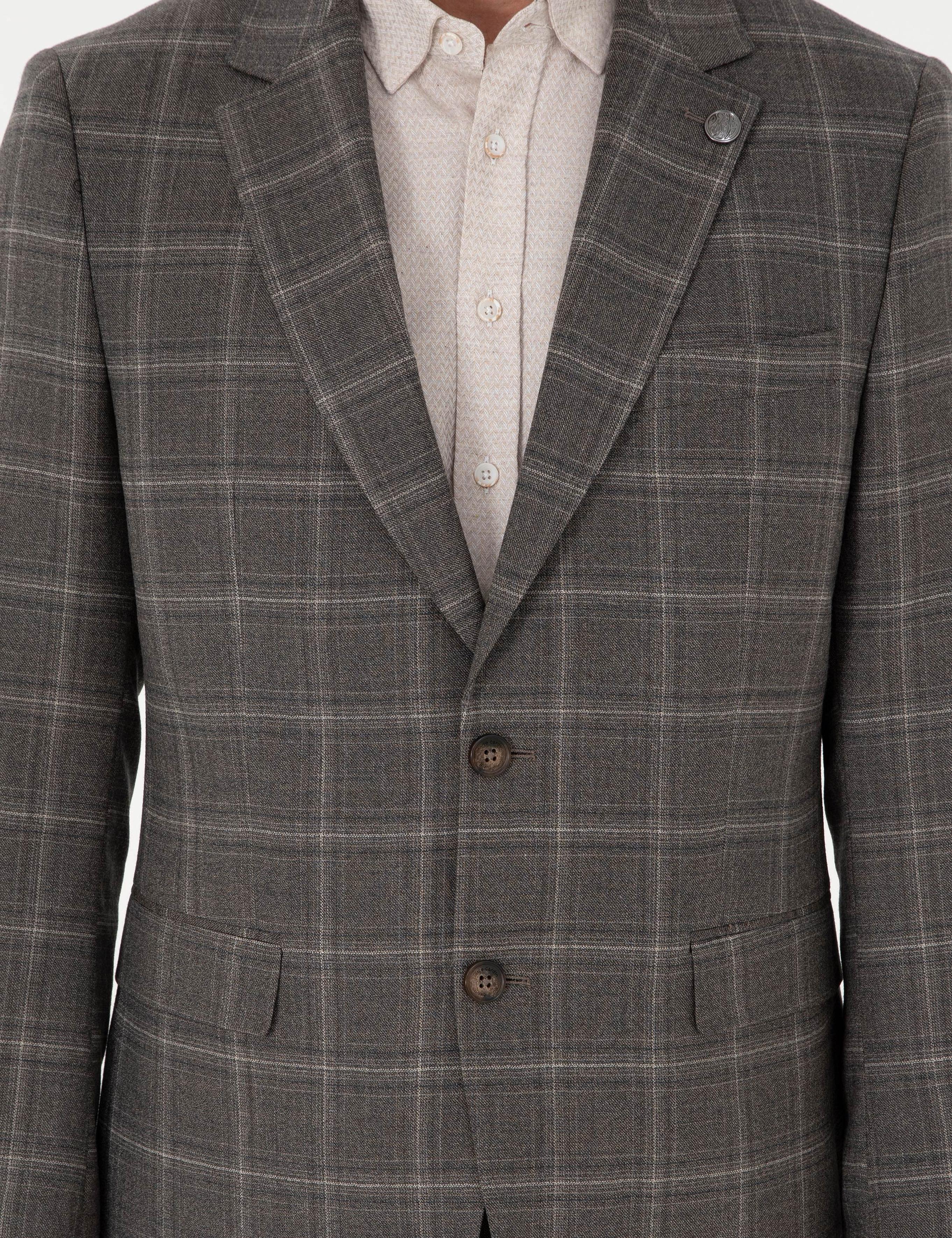 Kahverengi Slim Fit Ekose Yünlü Takım Elbise