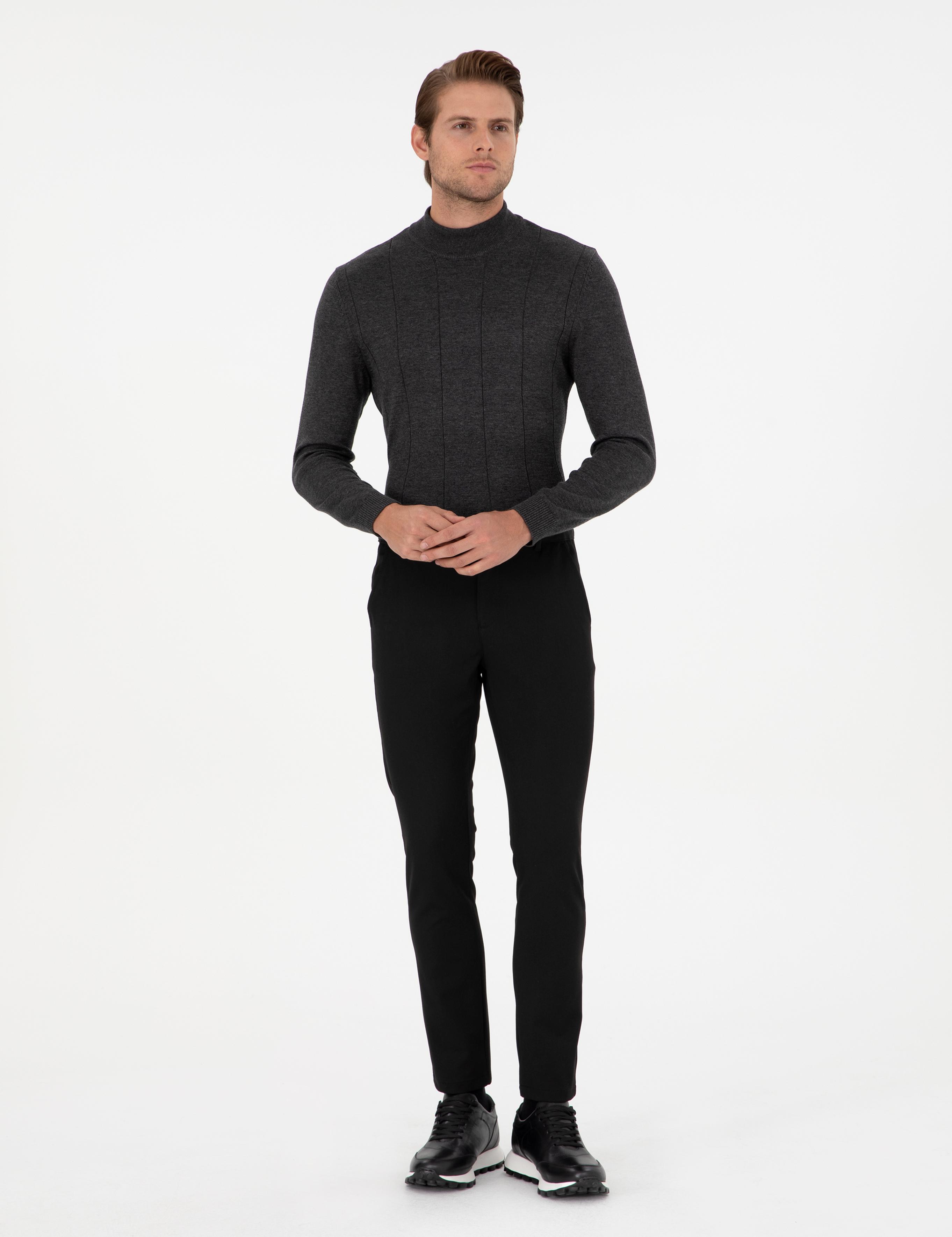Siyah Slim Fit Jogger Kanvas Pantolon