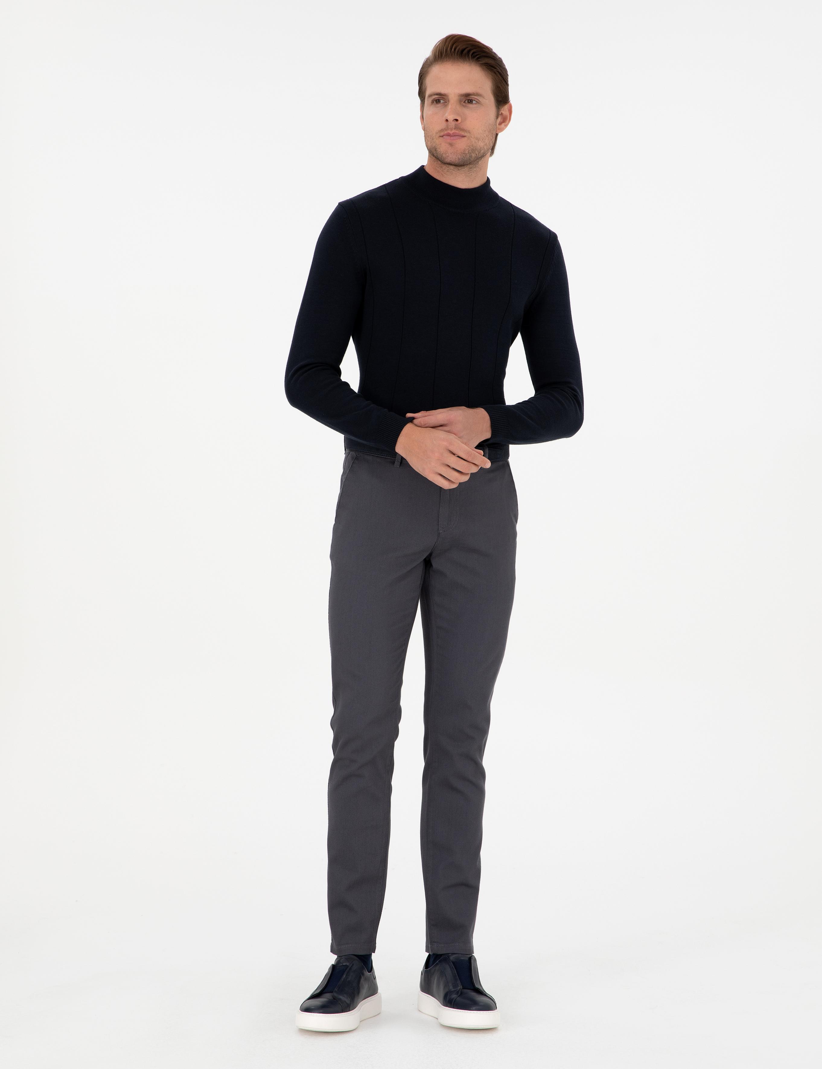 Antrasit Slim Fit Kanvas Pantolon