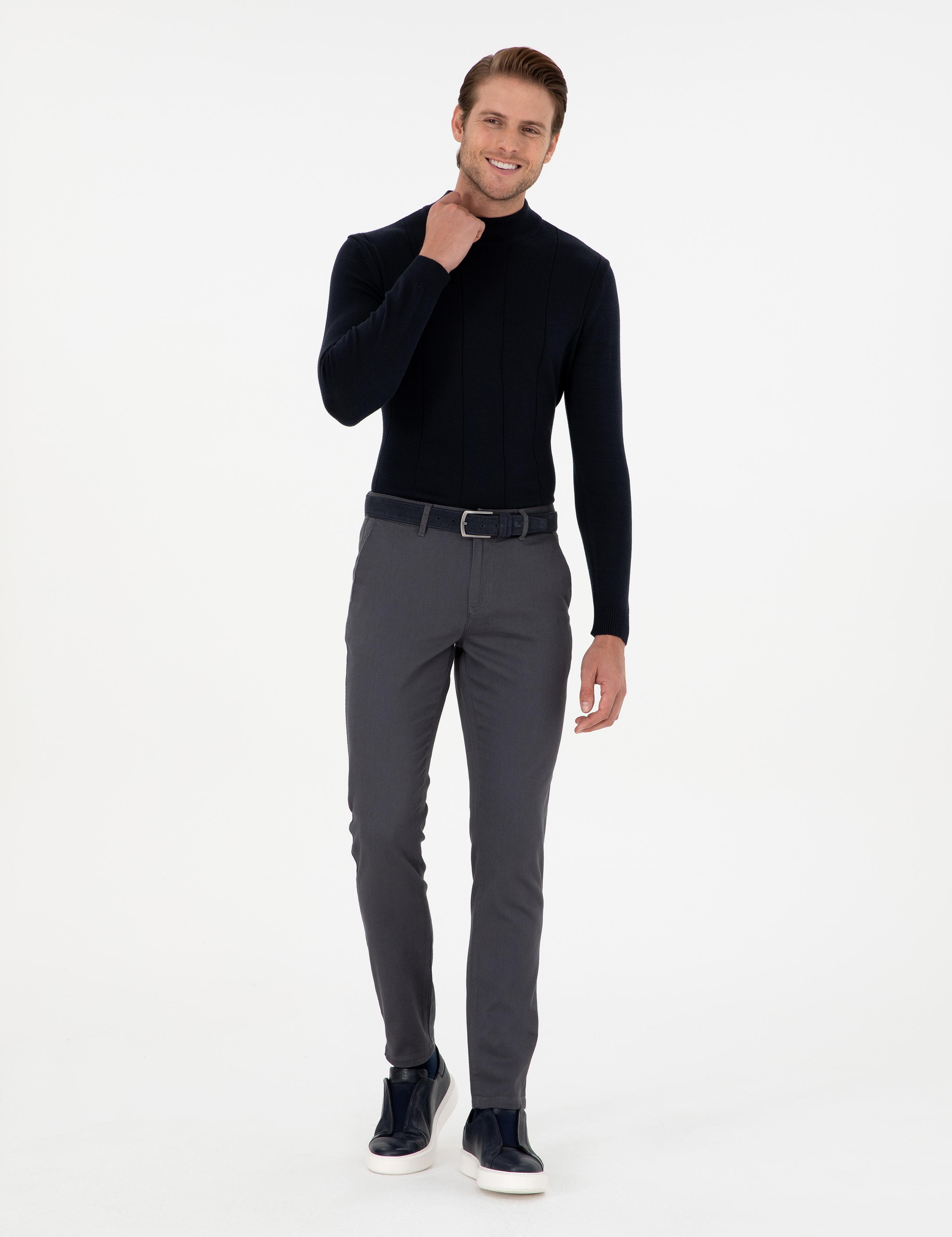 Antrasit Slim Fit Kanvas Pantolon