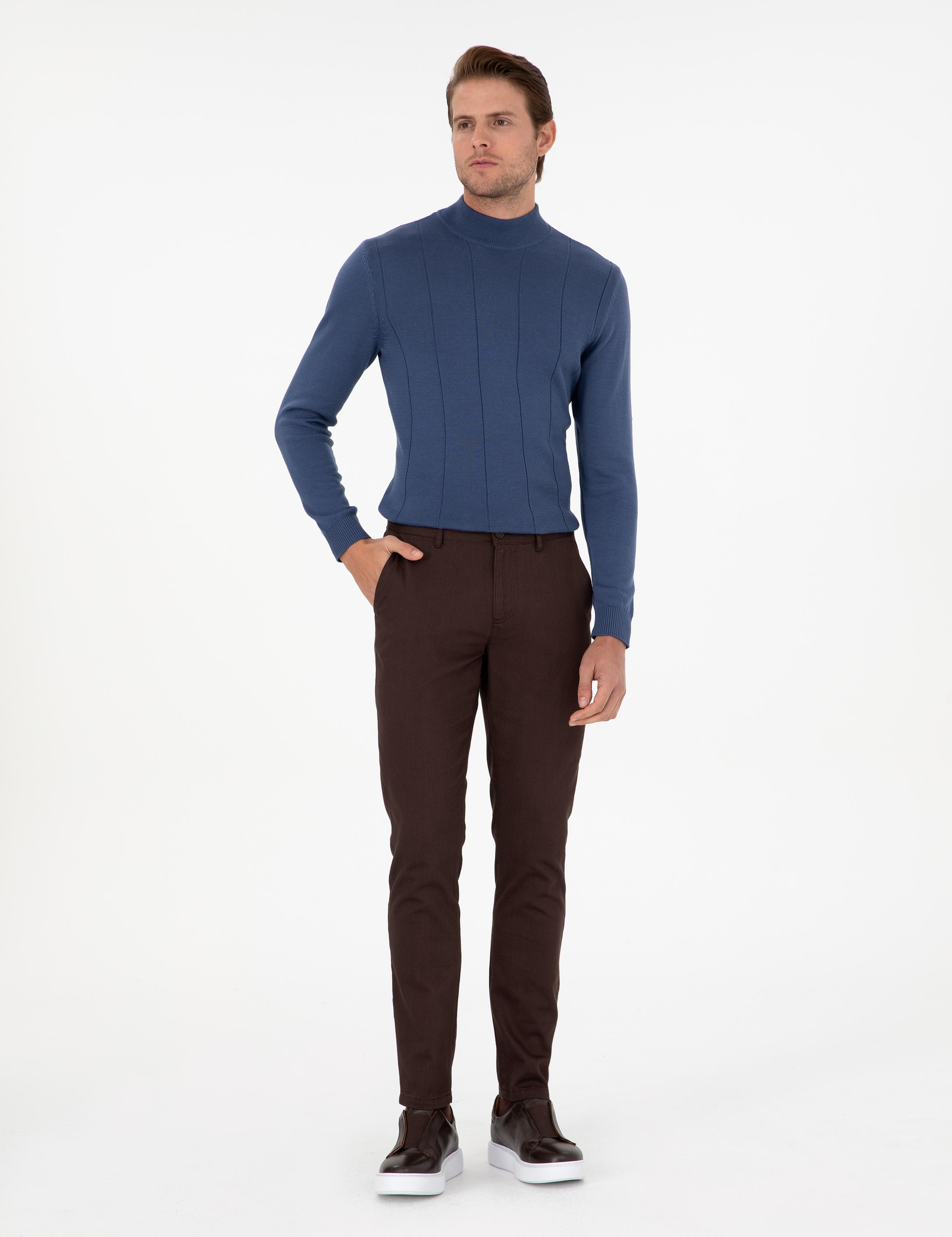 Koyu Kahverengi Slim Fit Kanvas Pantolon