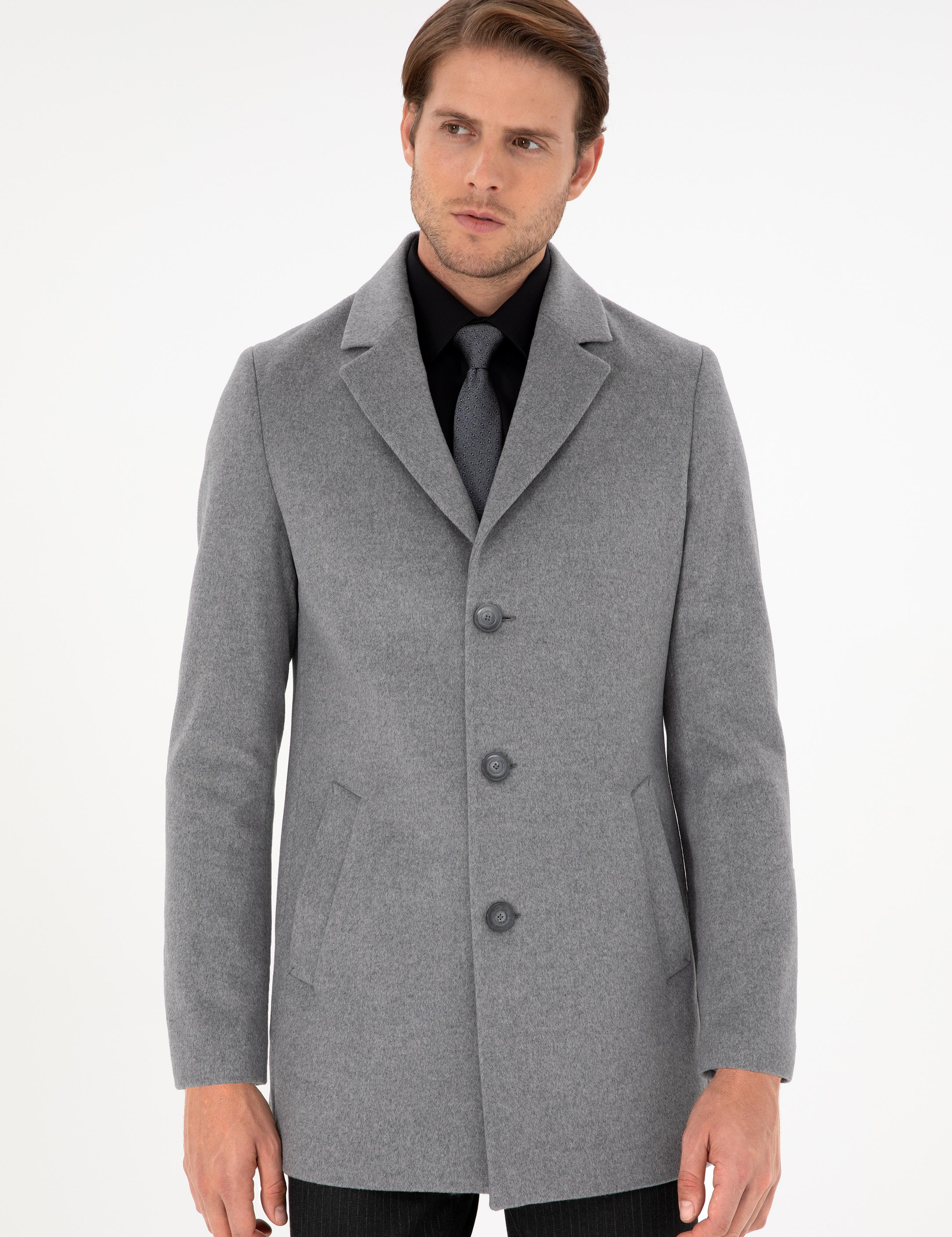 Açık Gri Ex. Slim Fit Kaşe Kaban