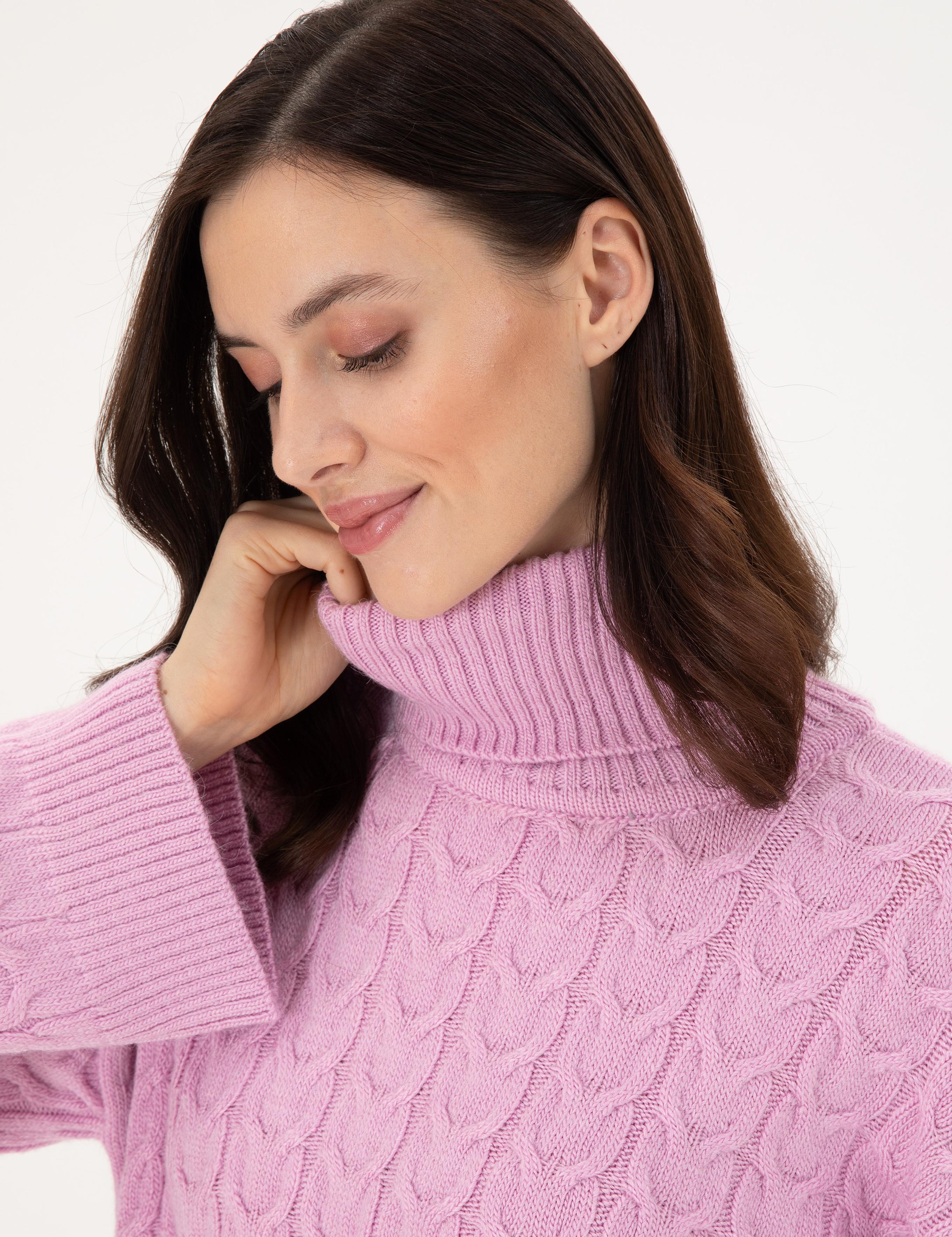 Lila Crop Top Balıkçı Yaka Kazak