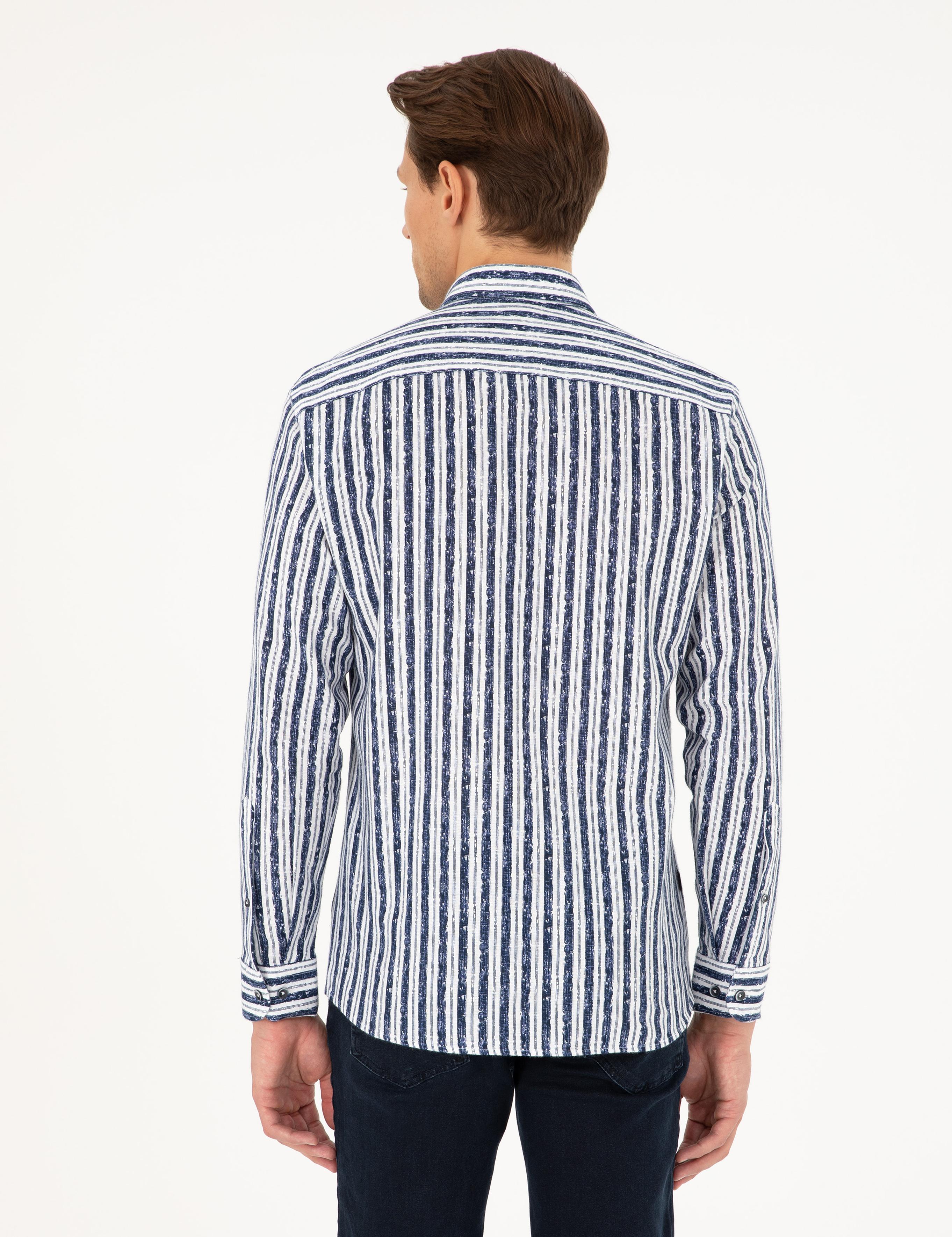 Lacivert Slim Fit Uzun Kollu Gömlek