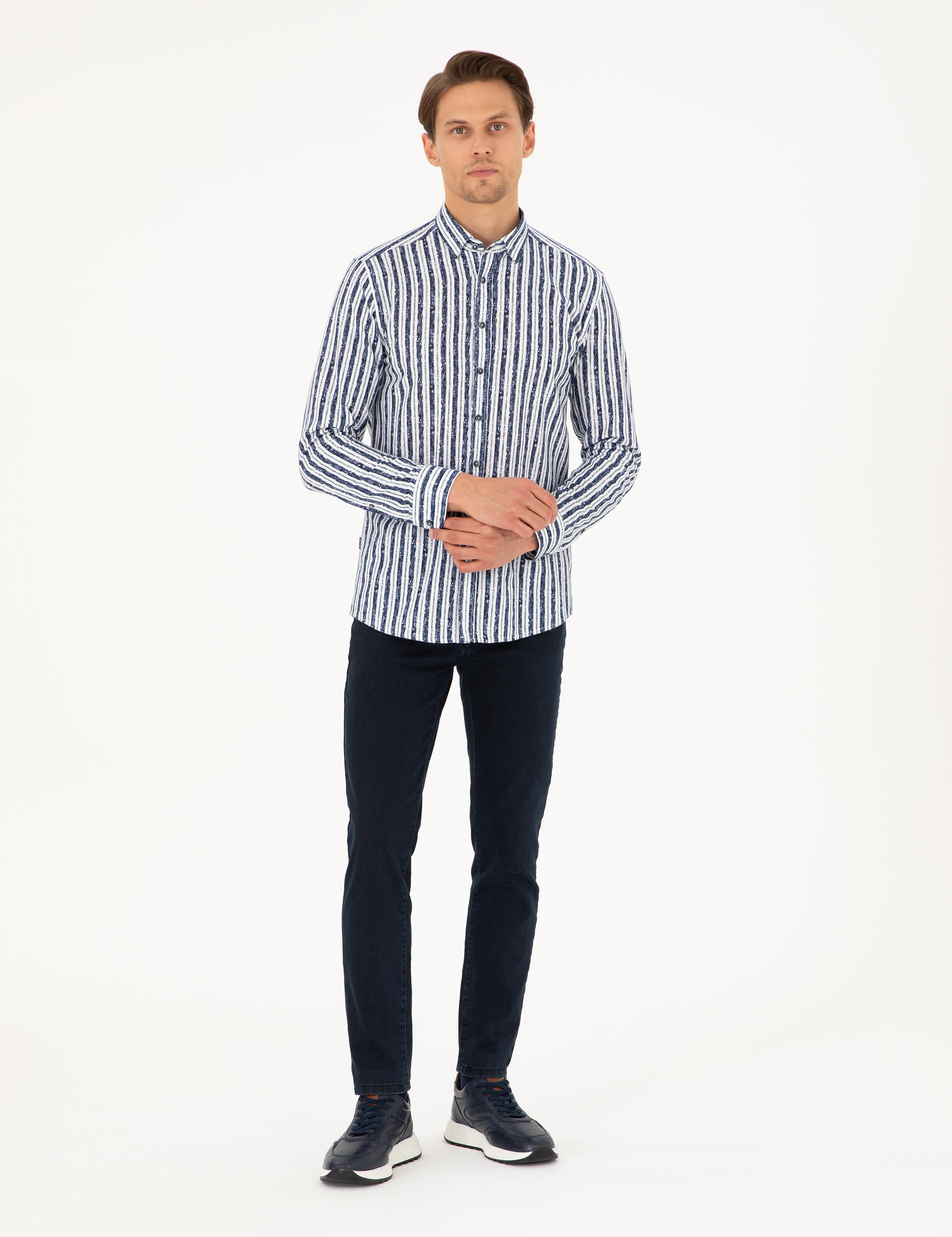 Lacivert Slim Fit Uzun Kollu Gömlek