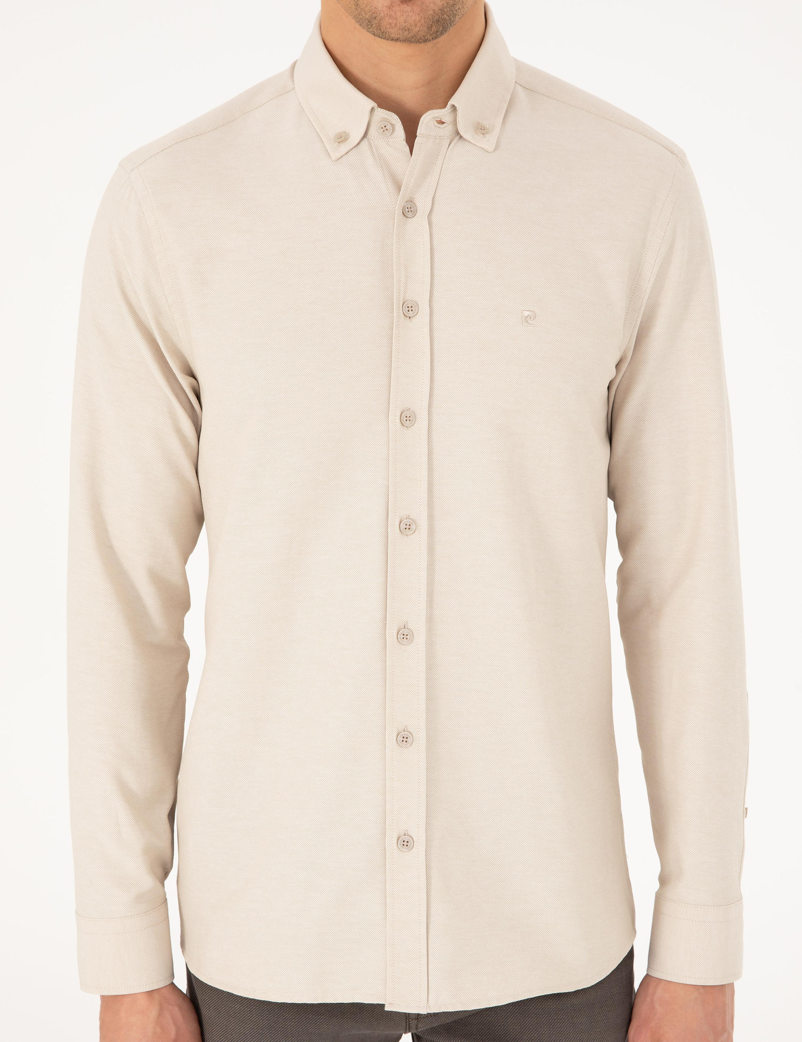 Bej Slim Fit Uzun Kollu Gömlek