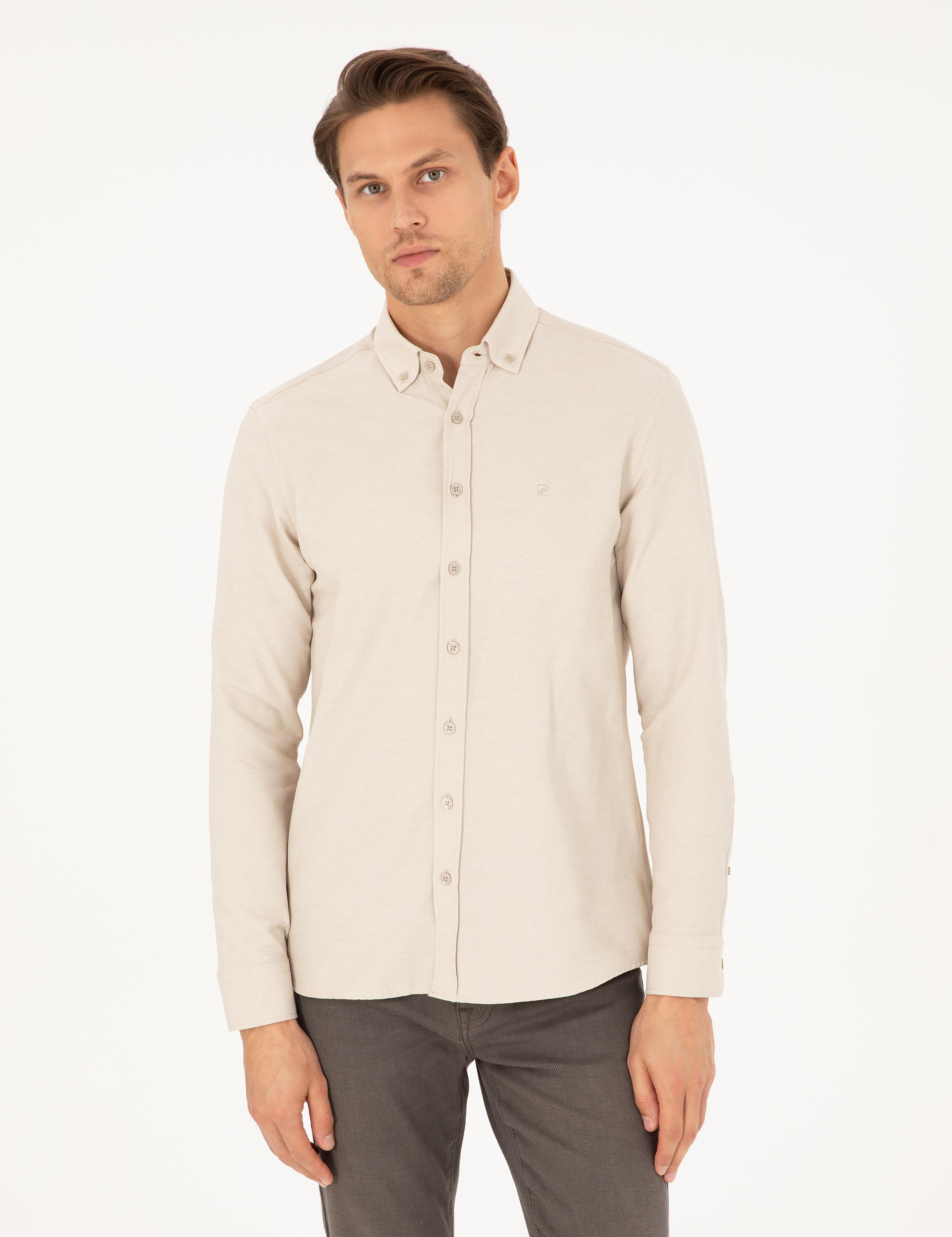 Bej Slim Fit Uzun Kollu Gömlek