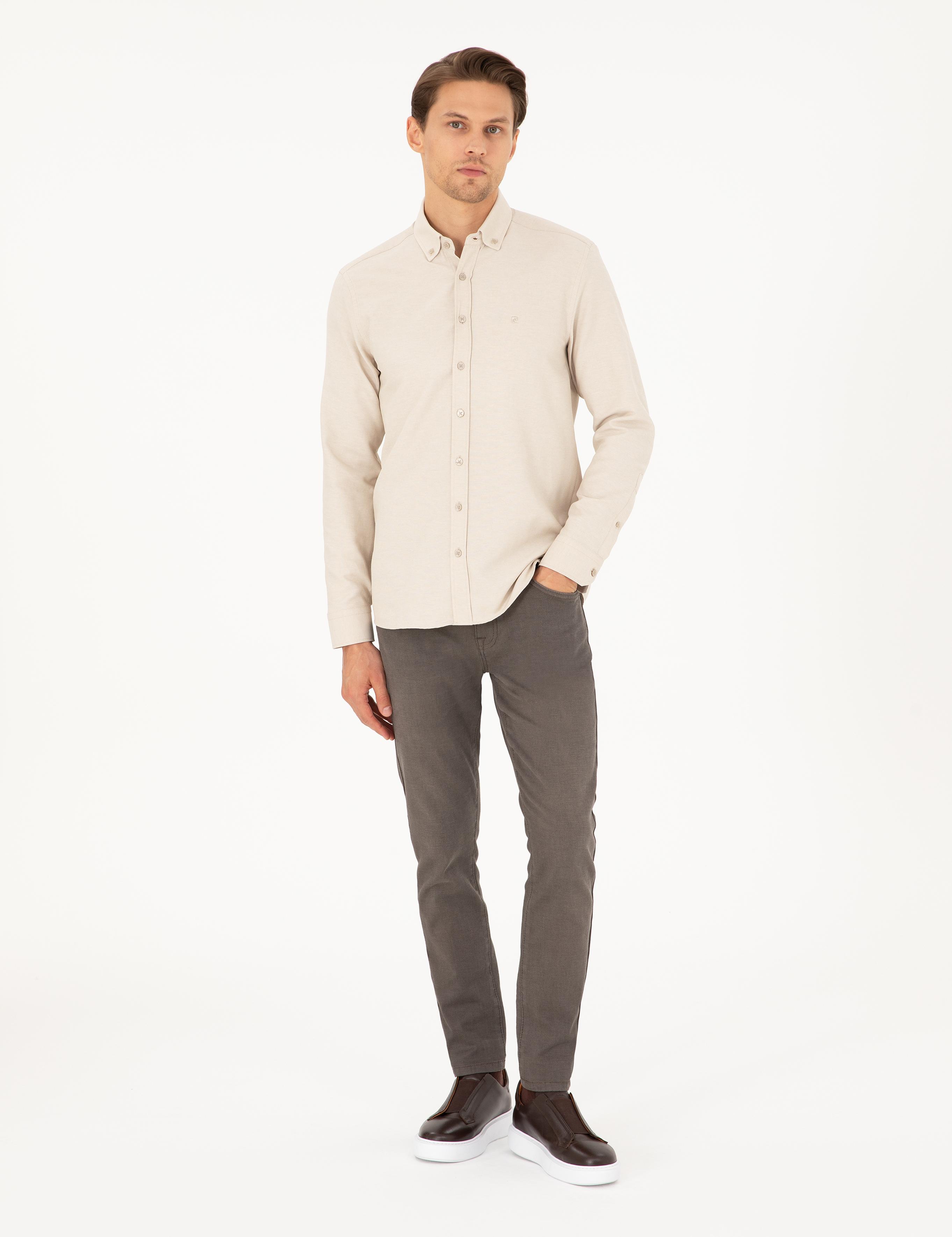 Bej Slim Fit Uzun Kollu Gömlek