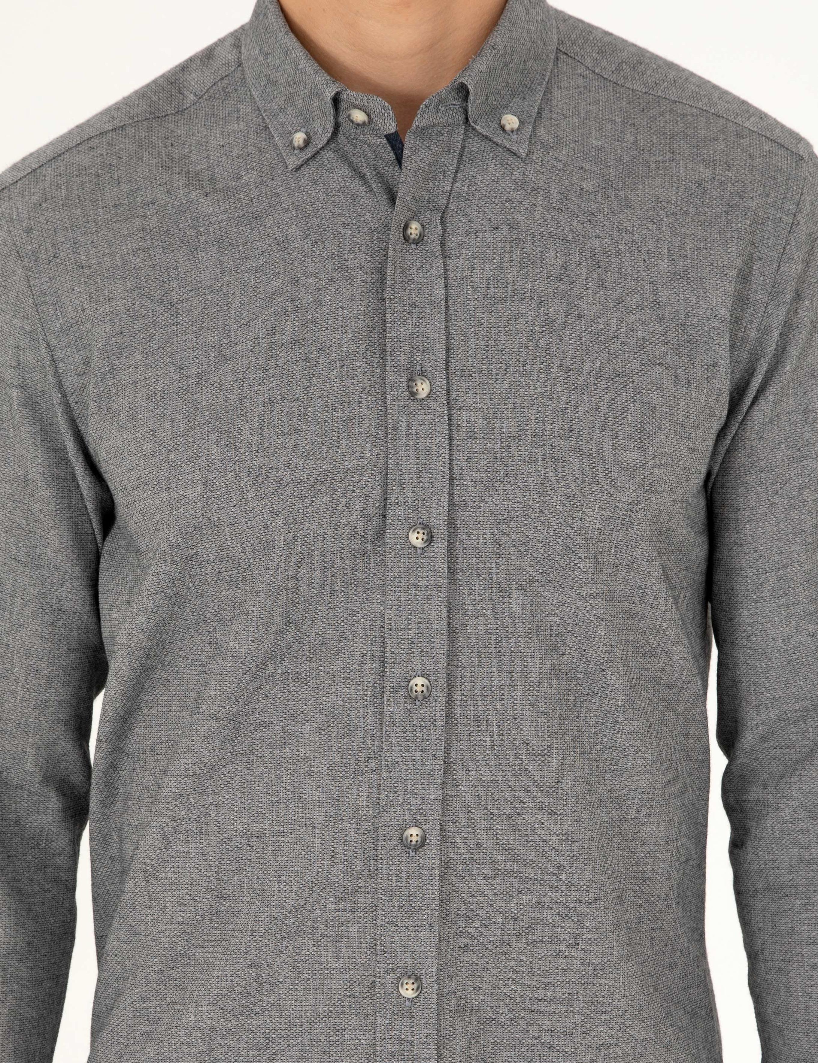 Gri Slim Fit Uzun Kollu Gömlek