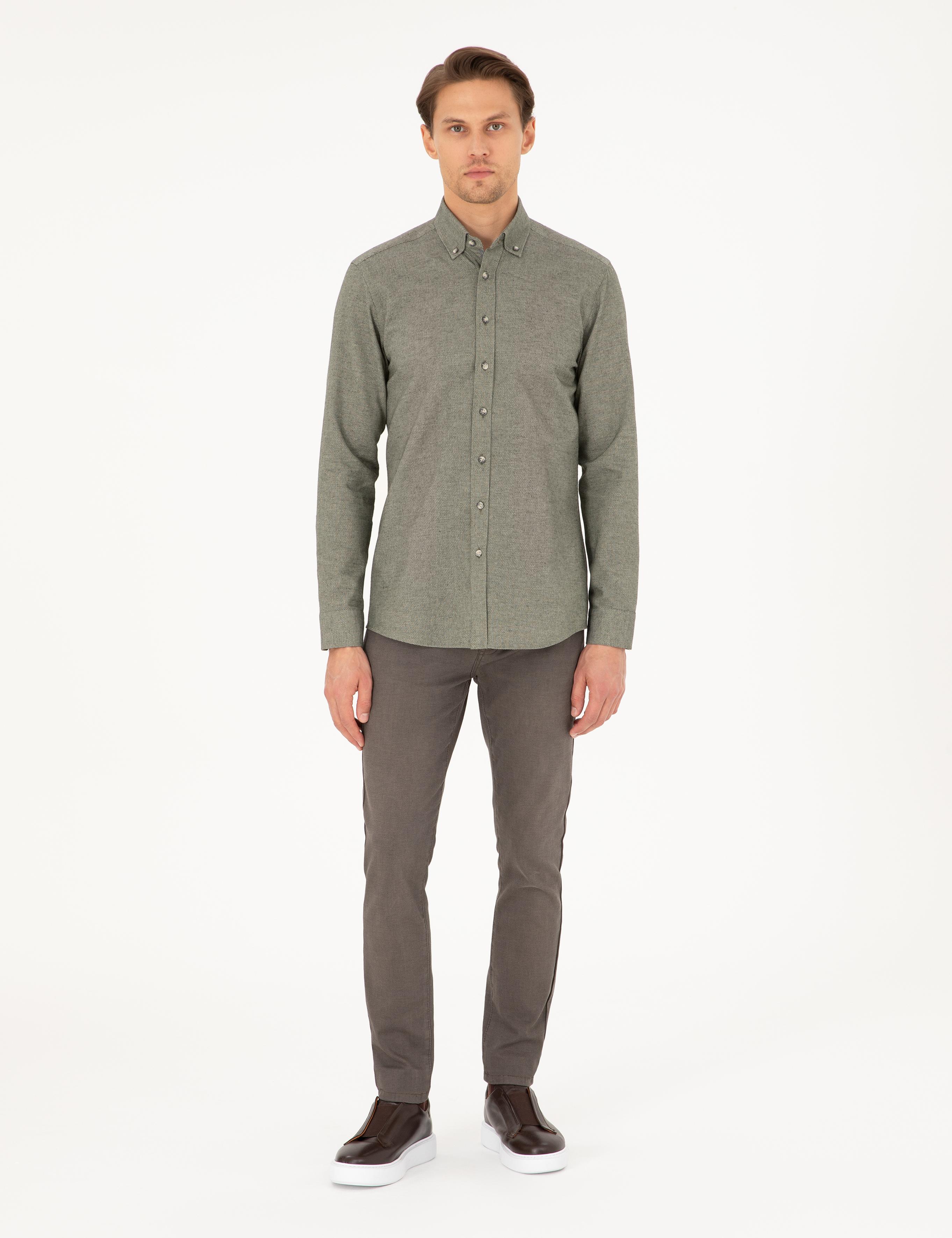 Haki Slim Fit Uzun Kollu Gömlek